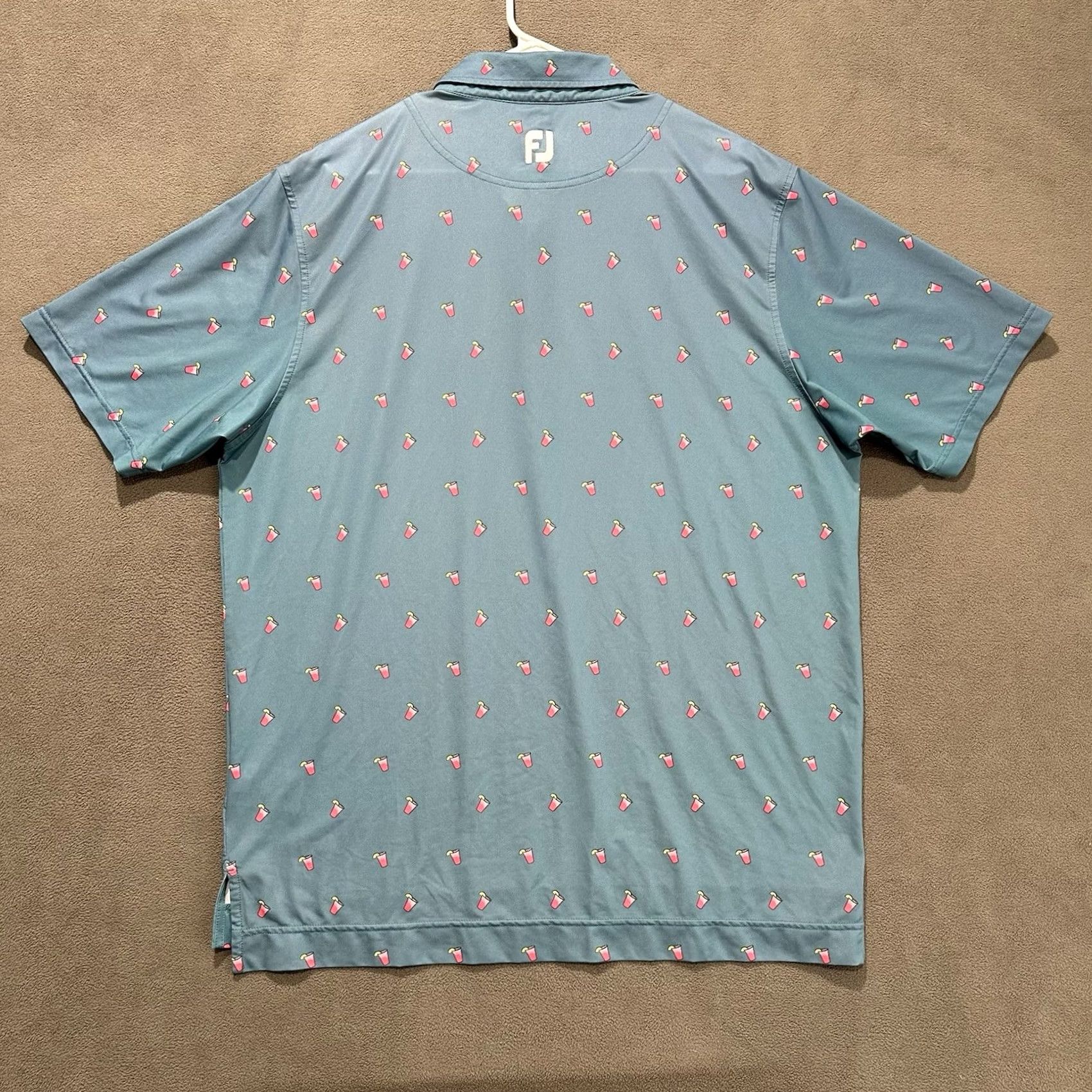 Footjoy FootJoy Golf Polo Shirt Mens Large Blue Pink Lemonade AOP Print Stretch Size US L / EU 52-54 / 3 - 2 Thumbnail