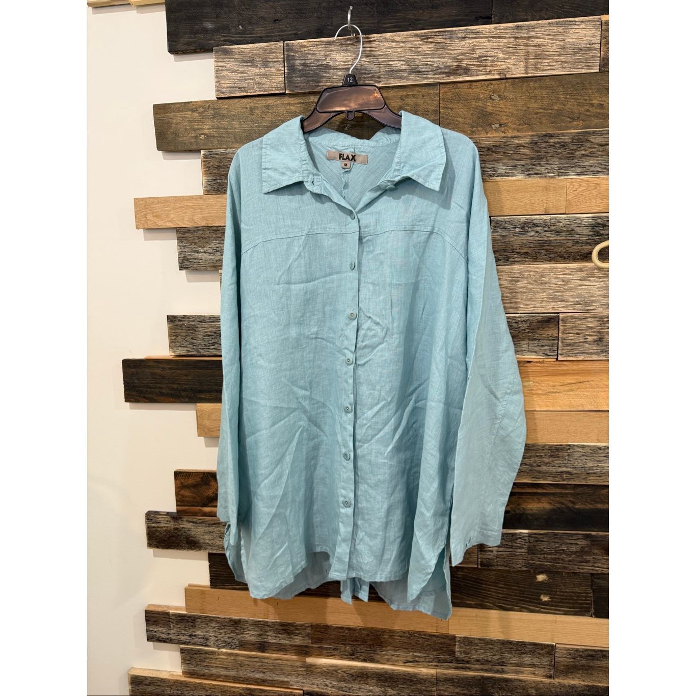 FLAX Flax linen blue button front shirt relaxed fit boho size medium Size M / US 6-8 / IT 42-44 - 2 Thumbnail