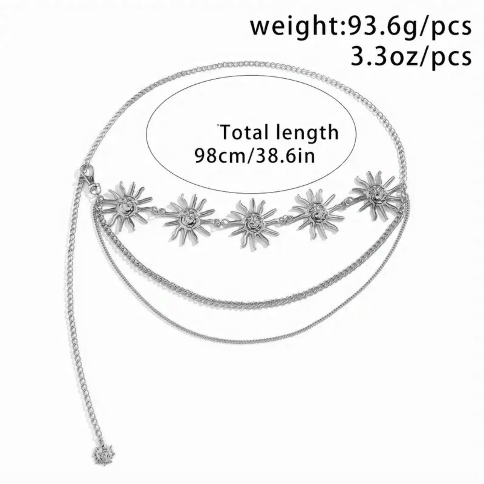 Other Boho Sun Chain Waist Belt – Silver Sunburst Charm Body Chain Size ONE SIZE - 2 Thumbnail