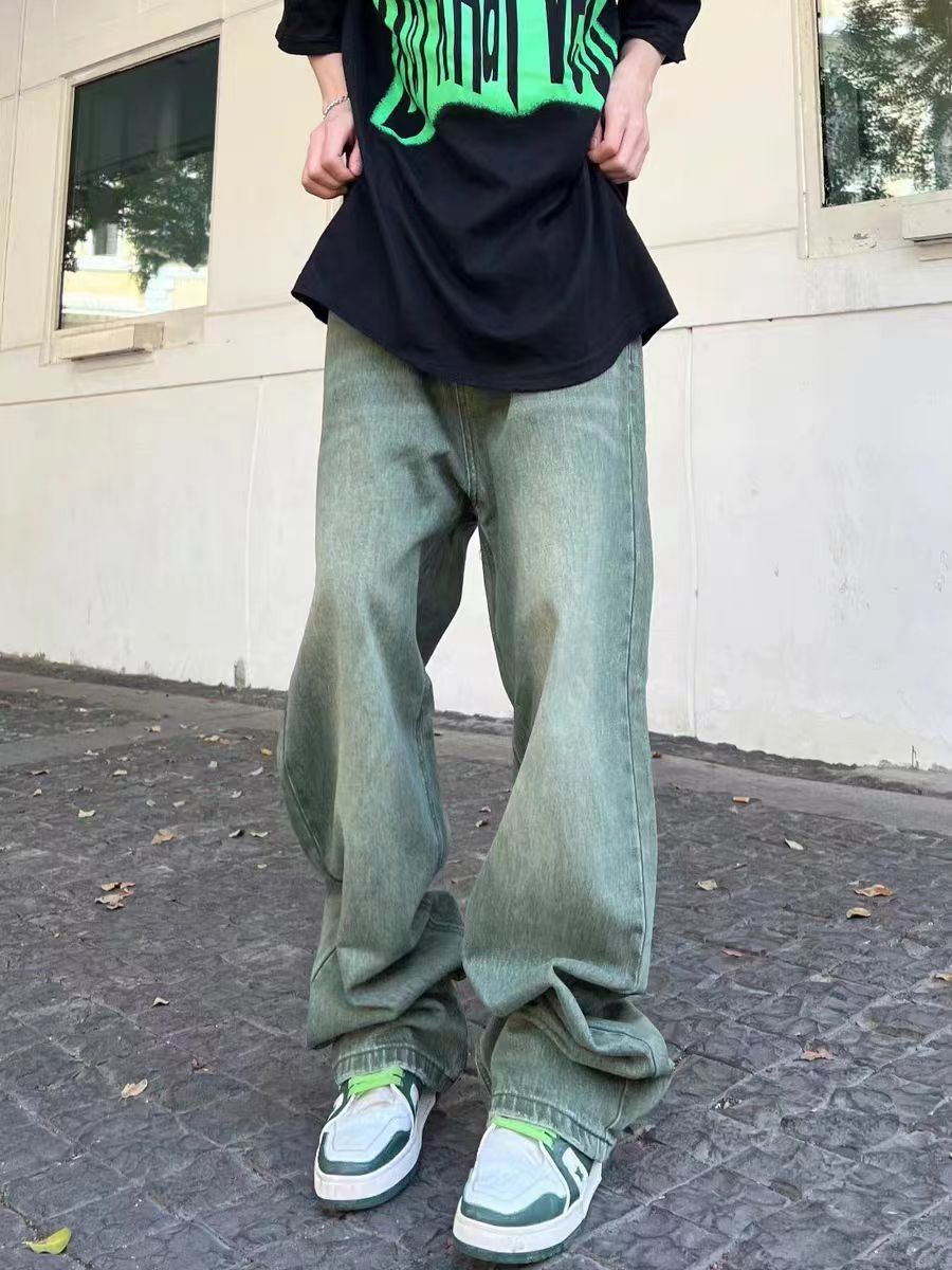 Washed vintage green baggy jeans