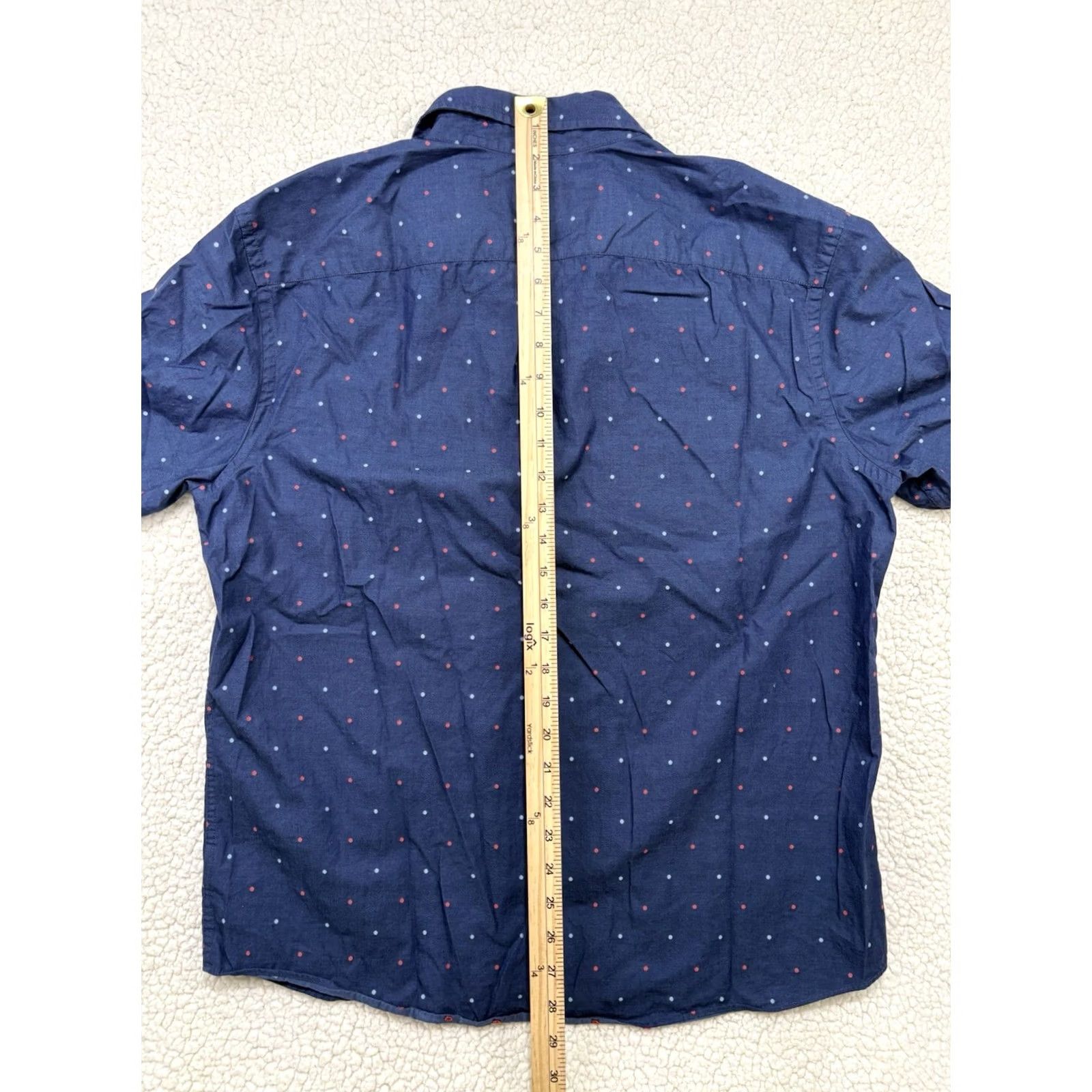 UNTUCKit UNTUCKit Mens L Button-Up Shirt Multicolor Polka Dot Short Sleeve Cotton Navy Red Slimming Easy Care Regular Casual Shirt Mens Front Button Closure Size US L / EU 52-54 / 3 - 5 Thumbnail