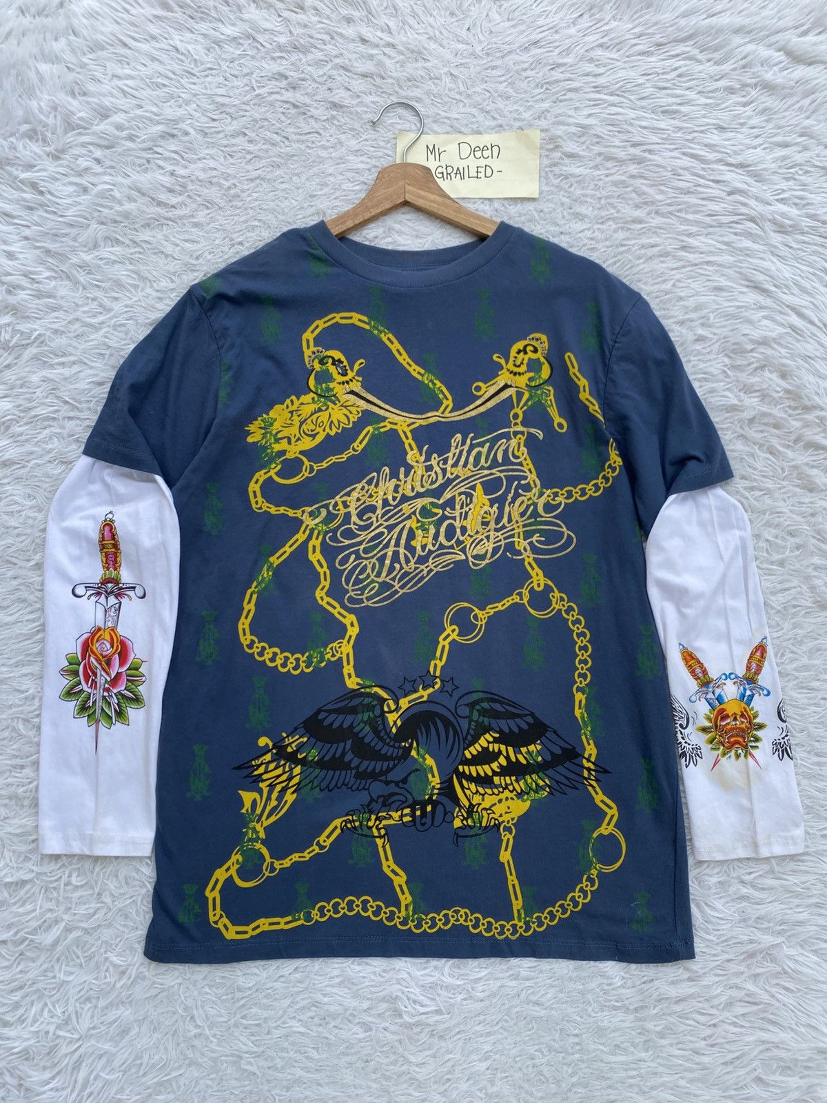 Christian Audigier Christian Audigier Men's M Long Sleeve Graphic Skull Tee Size US M / EU 48-50 / 2 - 2 Thumbnail