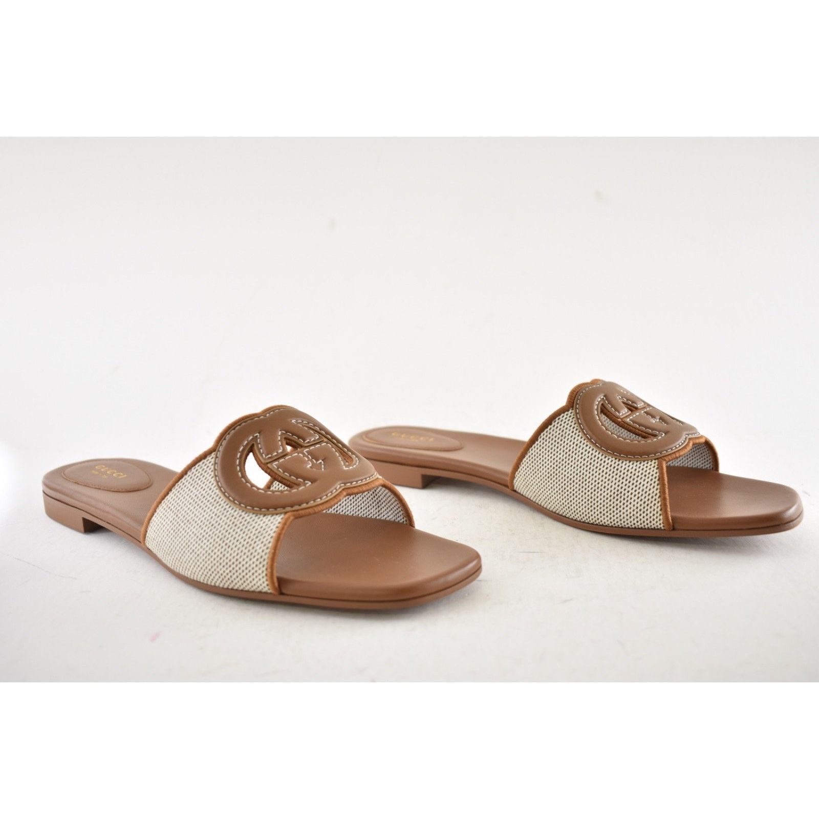 Gucci Gucci GG Interlocking Brown Leather Canvas Mule Sandal 42 Size US 12 / IT 42 - 4 Thumbnail