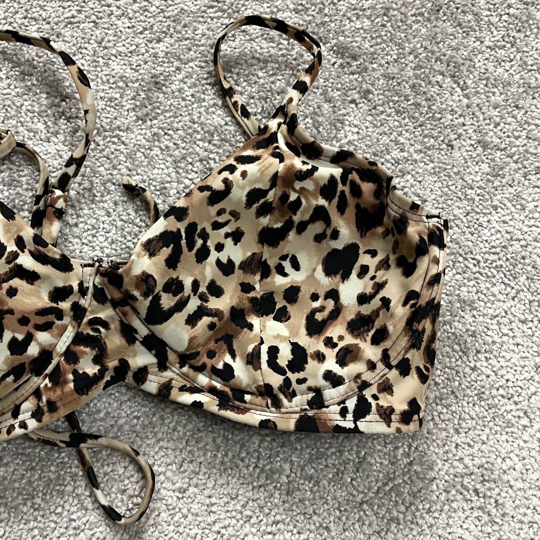 Vintage Time And Tru Underwired Bikini Top Womens Medium Brown Leopard Spaghetti Push-Up Beach Size M / US 6-8 / IT 42-44 - 4 Thumbnail