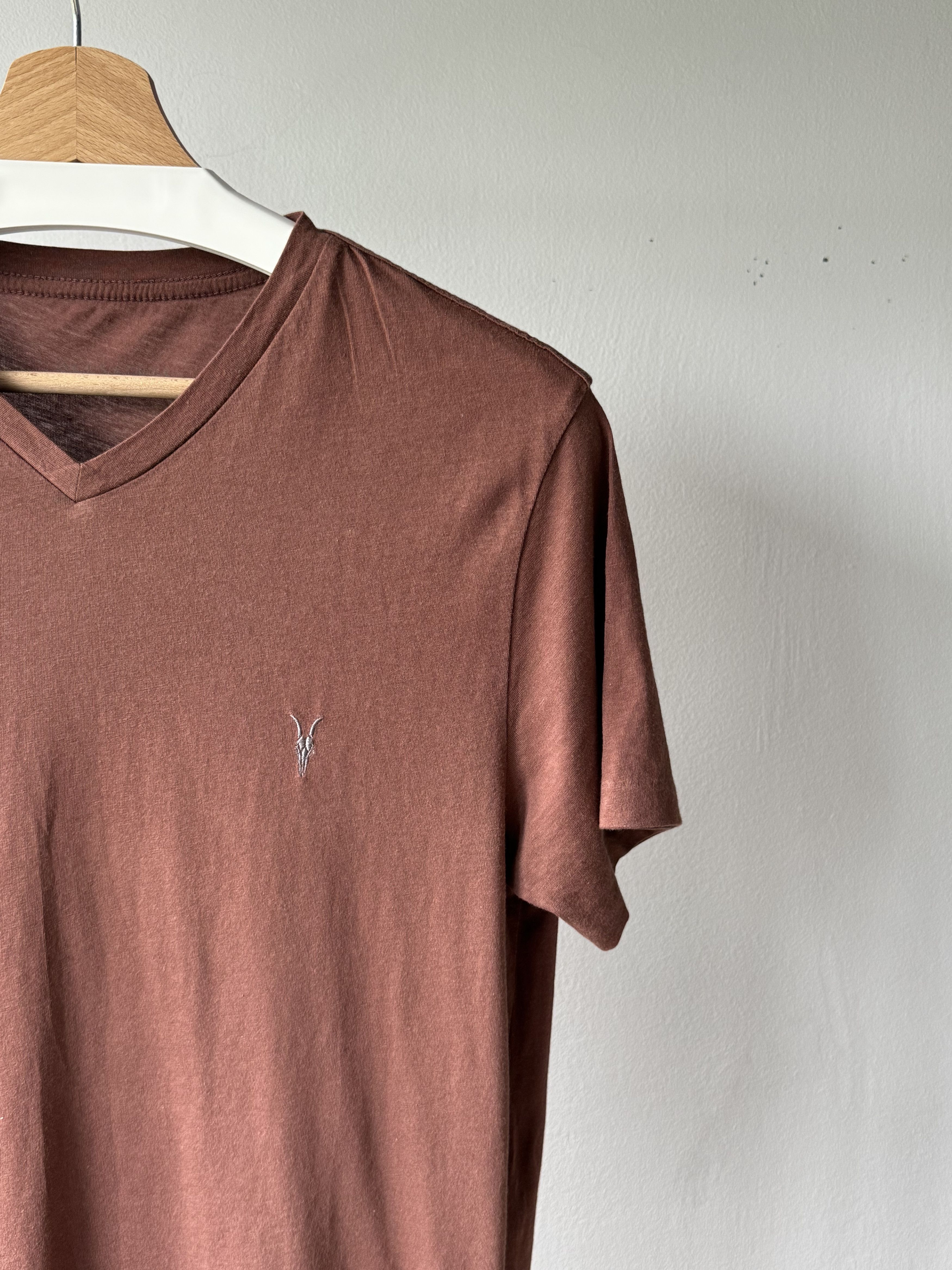 Allsaints Mens Allsaints Tonic V-Neck Rust Red Cotton S/S Logo T-Shirt Size US S / EU 44-46 / 1 - 6 Thumbnail