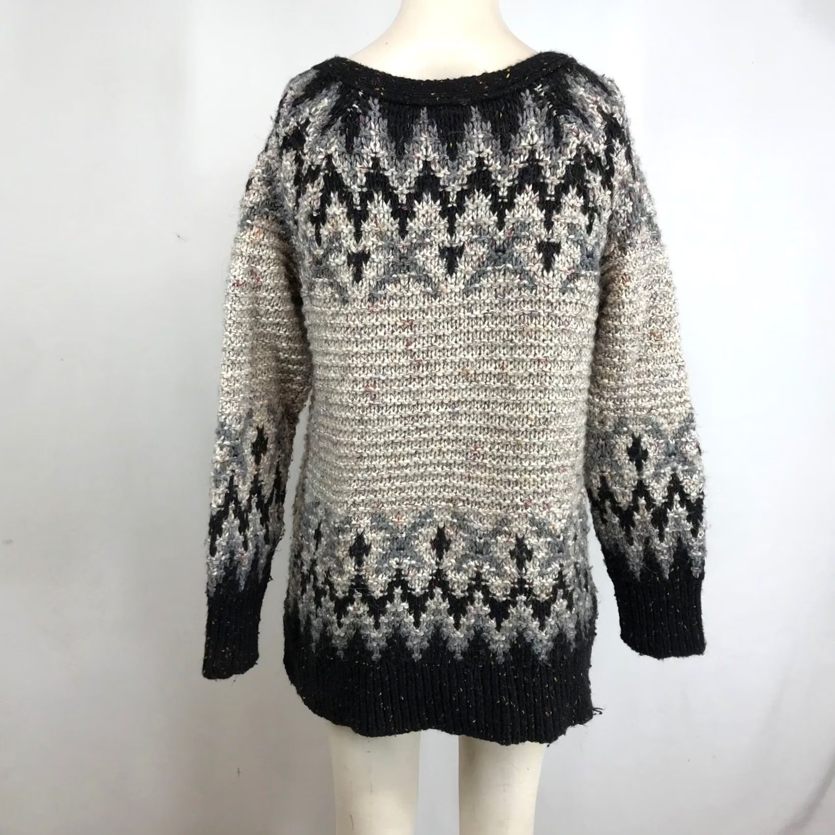 Free People Free People Fair Isle Lace-Up Chunky Knit Sweater Womens M Black Grey Cream Multicolor Casual Winter Sweater Size M / US 6-8 / IT 42-44 - 5 Thumbnail