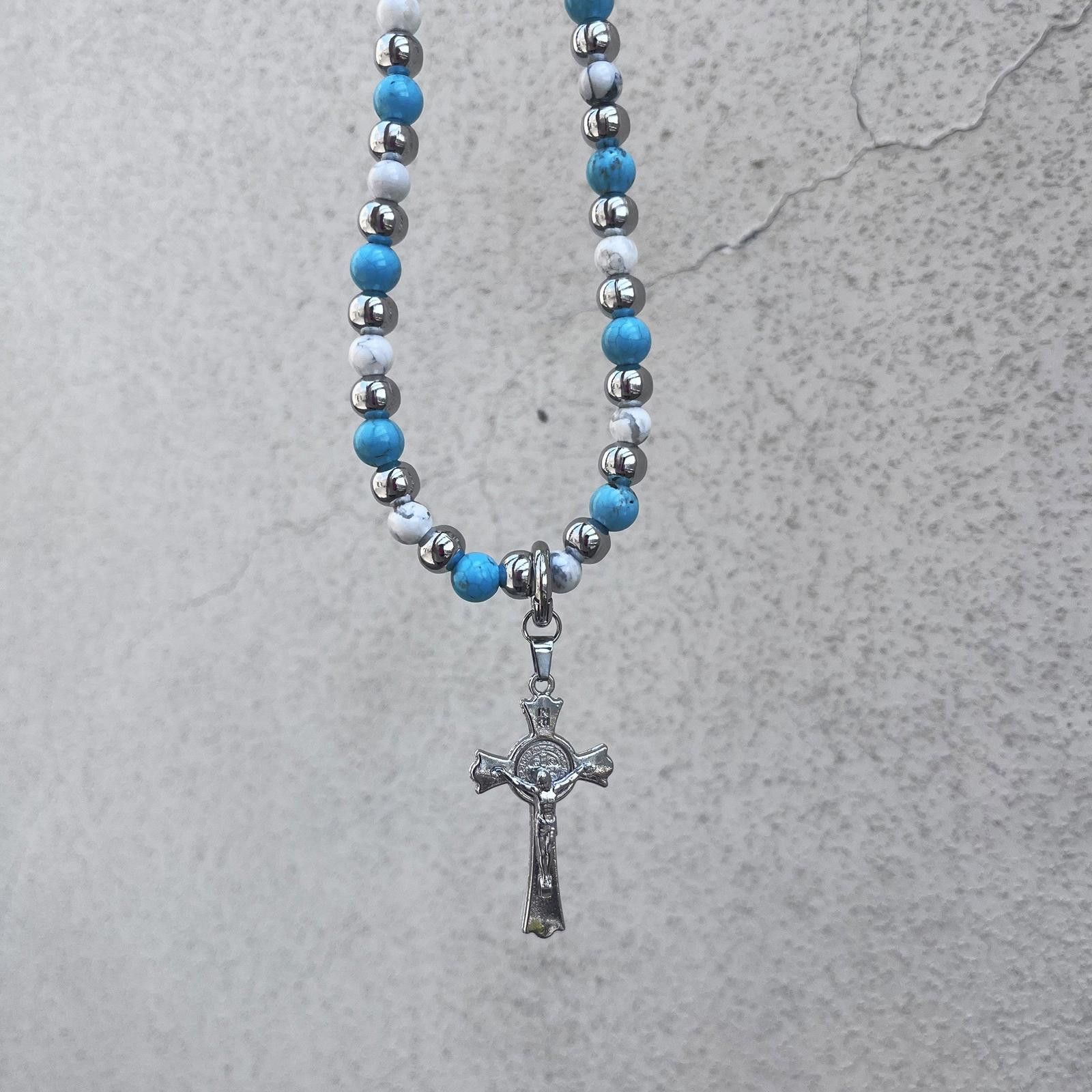 Jewelry Blue Beaded Cross Wallet Chain, Belt Chain, Pants Chain Size ONE SIZE - 3 Thumbnail