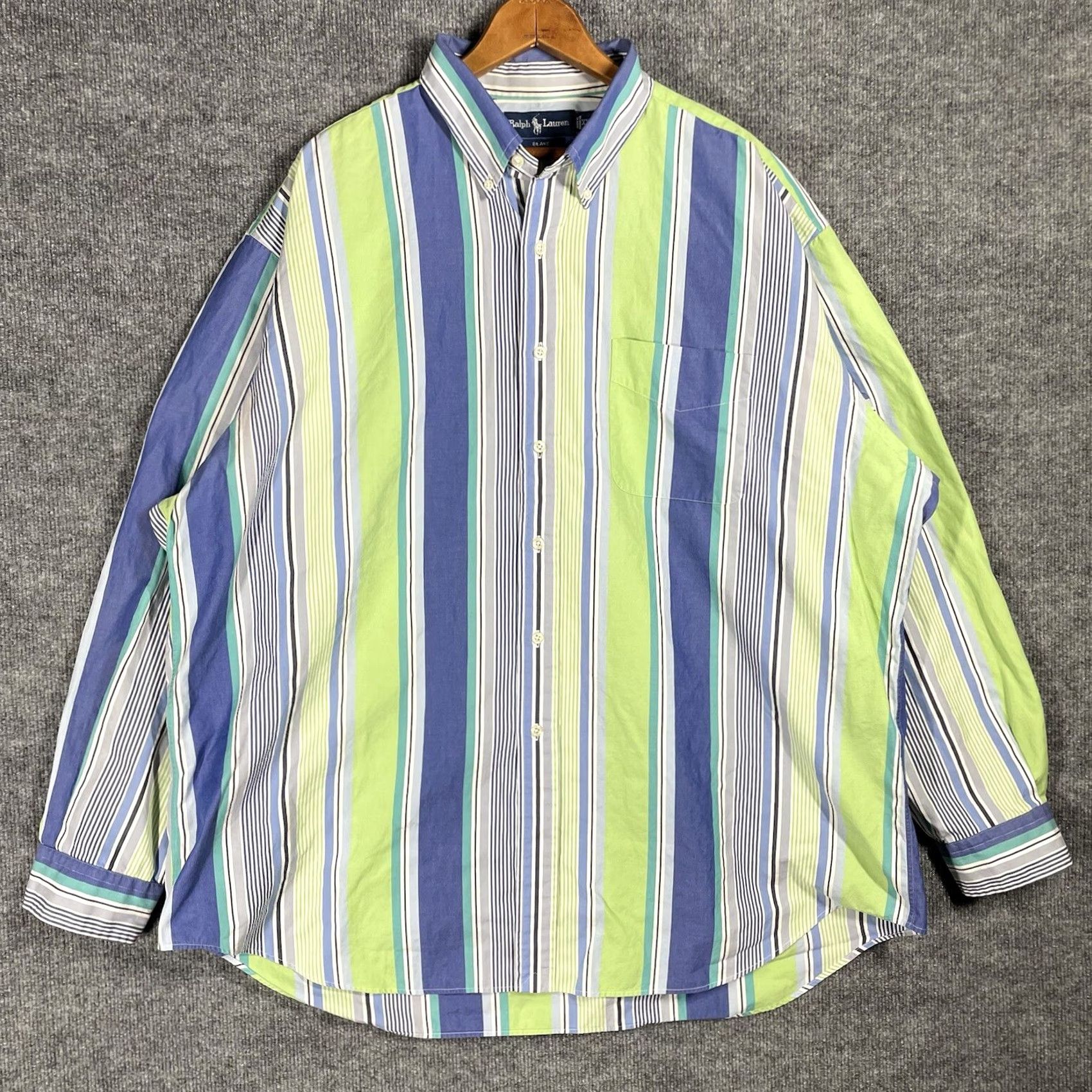 Ralph Lauren Ralph Lauren Shirt 2XL Blake 100% Cotton Green/Blue Striped L/S Button-Down Men's Size US XXL / EU 58 / 5 - 2 Thumbnail