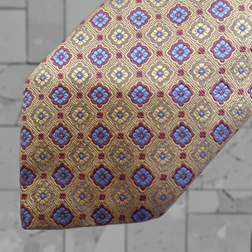 Vintage Oxxford Silk Tie Gold Geometric Jacquard Classic 57"-60" Handmade USA Men Size ONE SIZE - 1 Thumbnail
