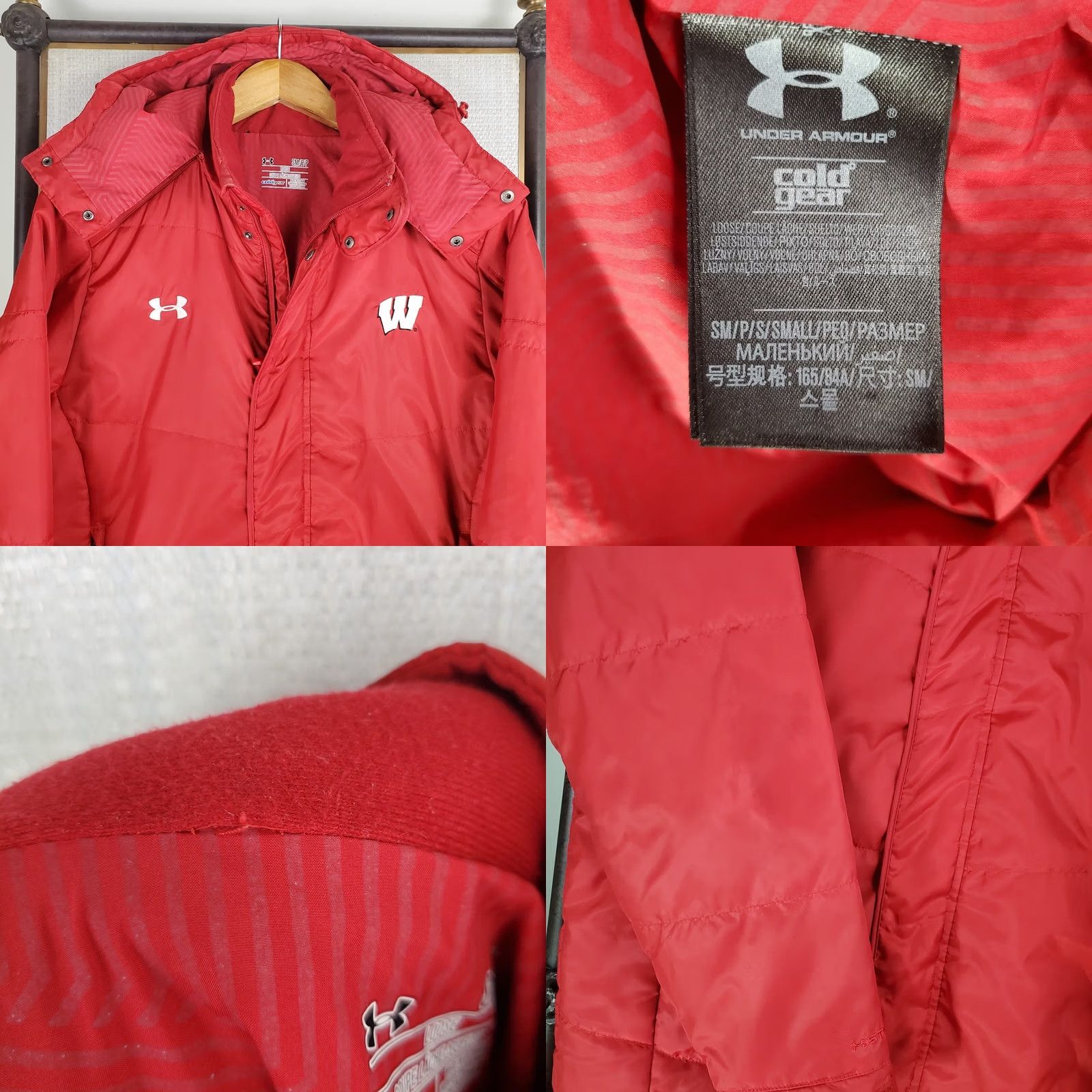 Under Armour Under Armour Wisconsin Mens Jacket Small Red Zip Hooded Insulated Storm 1 ColdGear Reactor Sideline Rainproof Windproof Puffer Coat - 100% Nylon Size US S / EU 44-46 / 1 - 10 Thumbnail