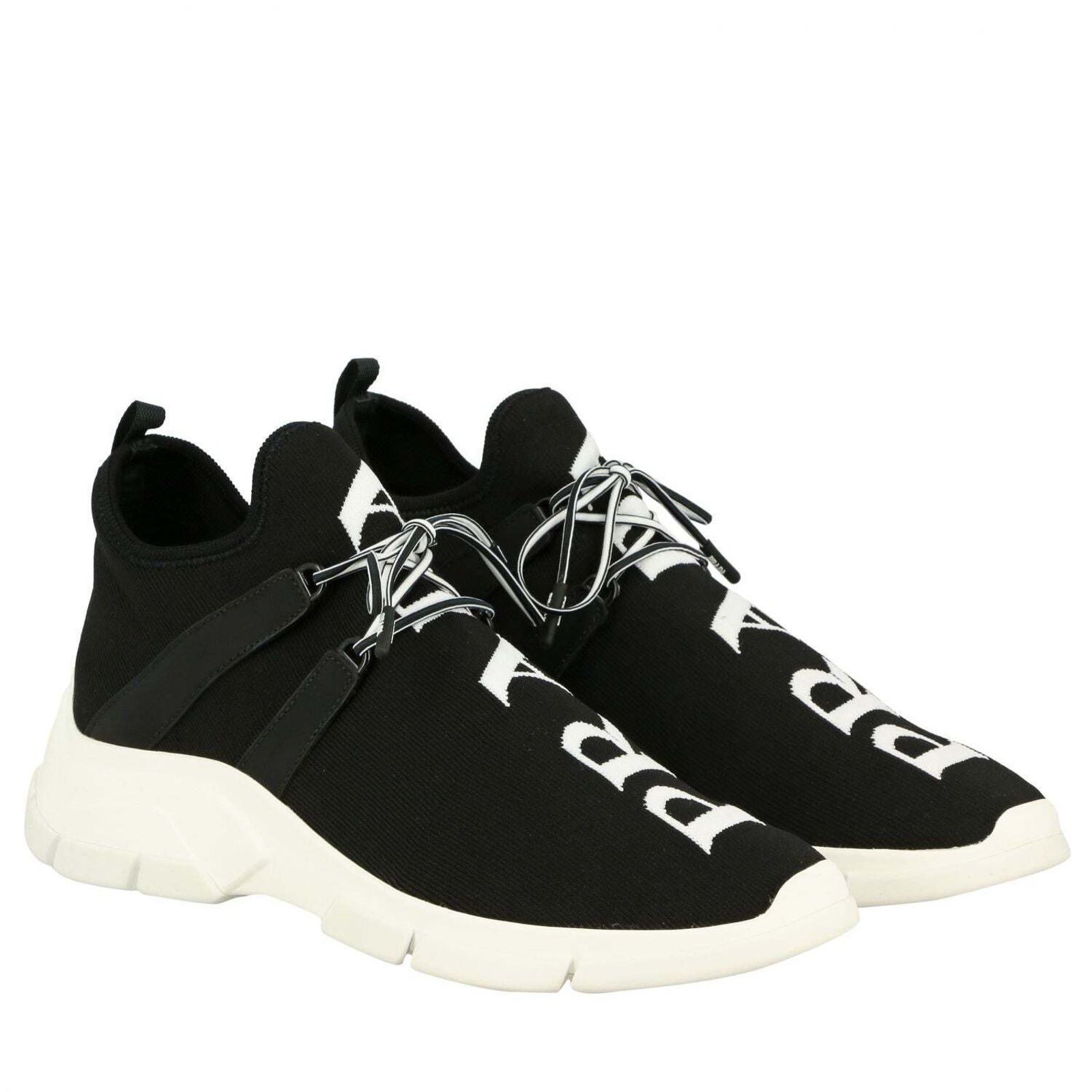 Prada Prada Mens XY Logo Sock Black White Knit Flat Trainer Size US 11 / EU 44 - 2 Thumbnail
