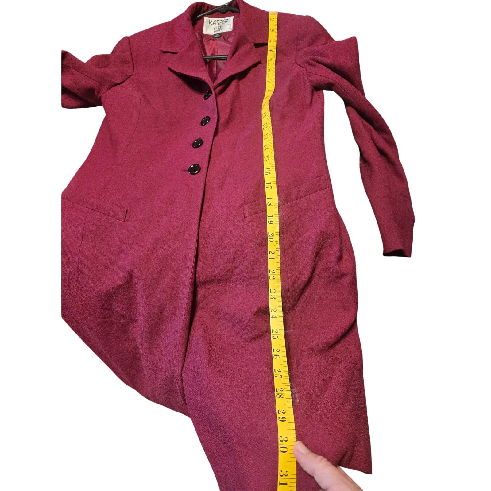 Kasper Kasper ASL Petite 2P Burgundy Magenta Longline Blazer Jacket Size XS / US 0-2 / IT 36-38 - 7 Thumbnail