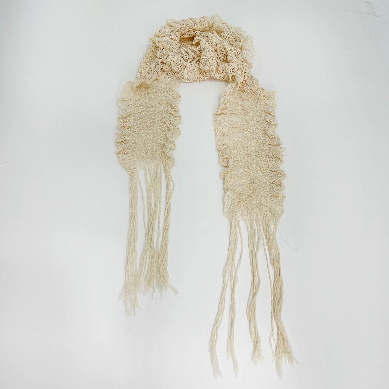 Japanese Brand Gothic vtg Y2K Handmade Lacy Crocheted Fringed Long Scarf Size ONE SIZE - 2 Thumbnail