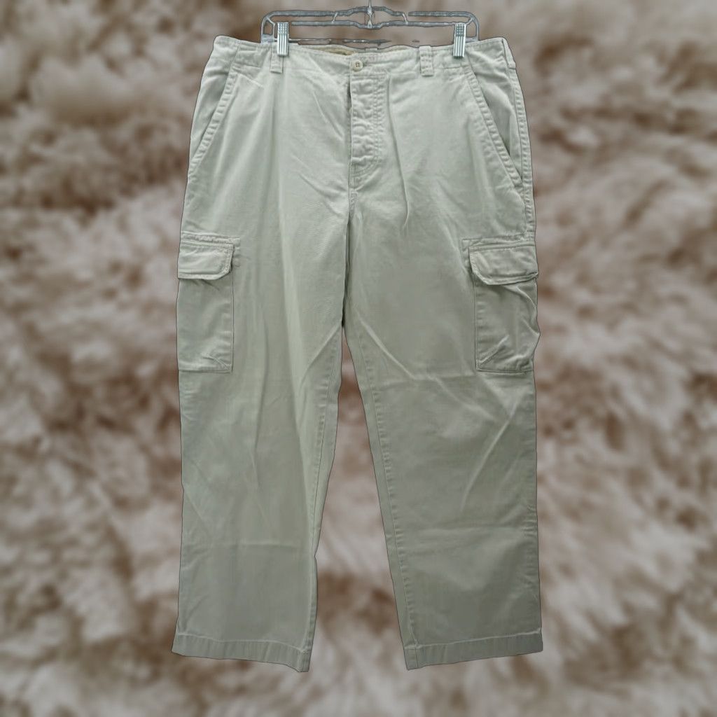 Cargo Pants Mens Beige 38x32 Wide Leg Button Fly 90s Classic