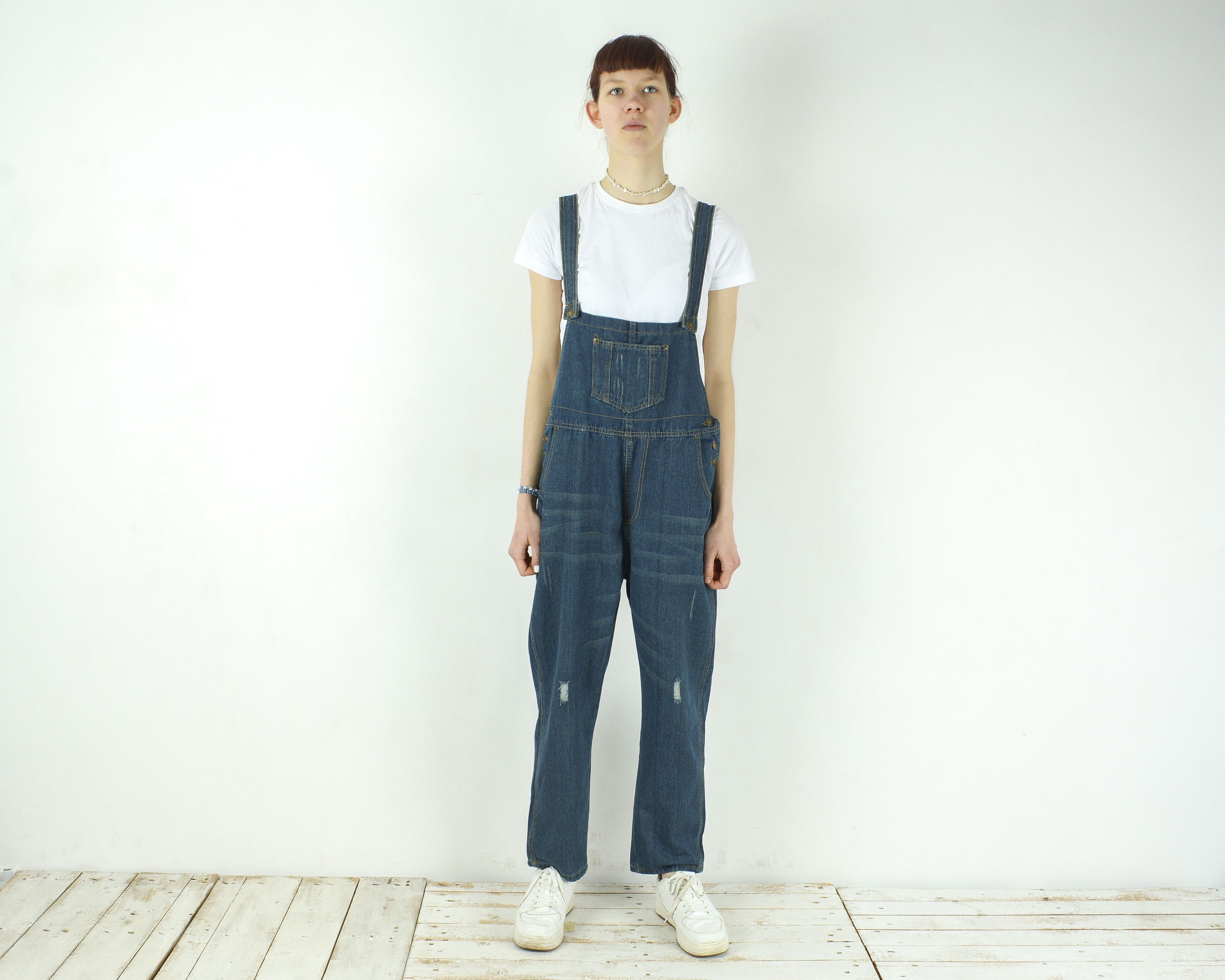 Vintage Denim Romper Jean Dungaree Overalls Bib Jumpsuit Playsuit Size 37" - 1 Thumbnail