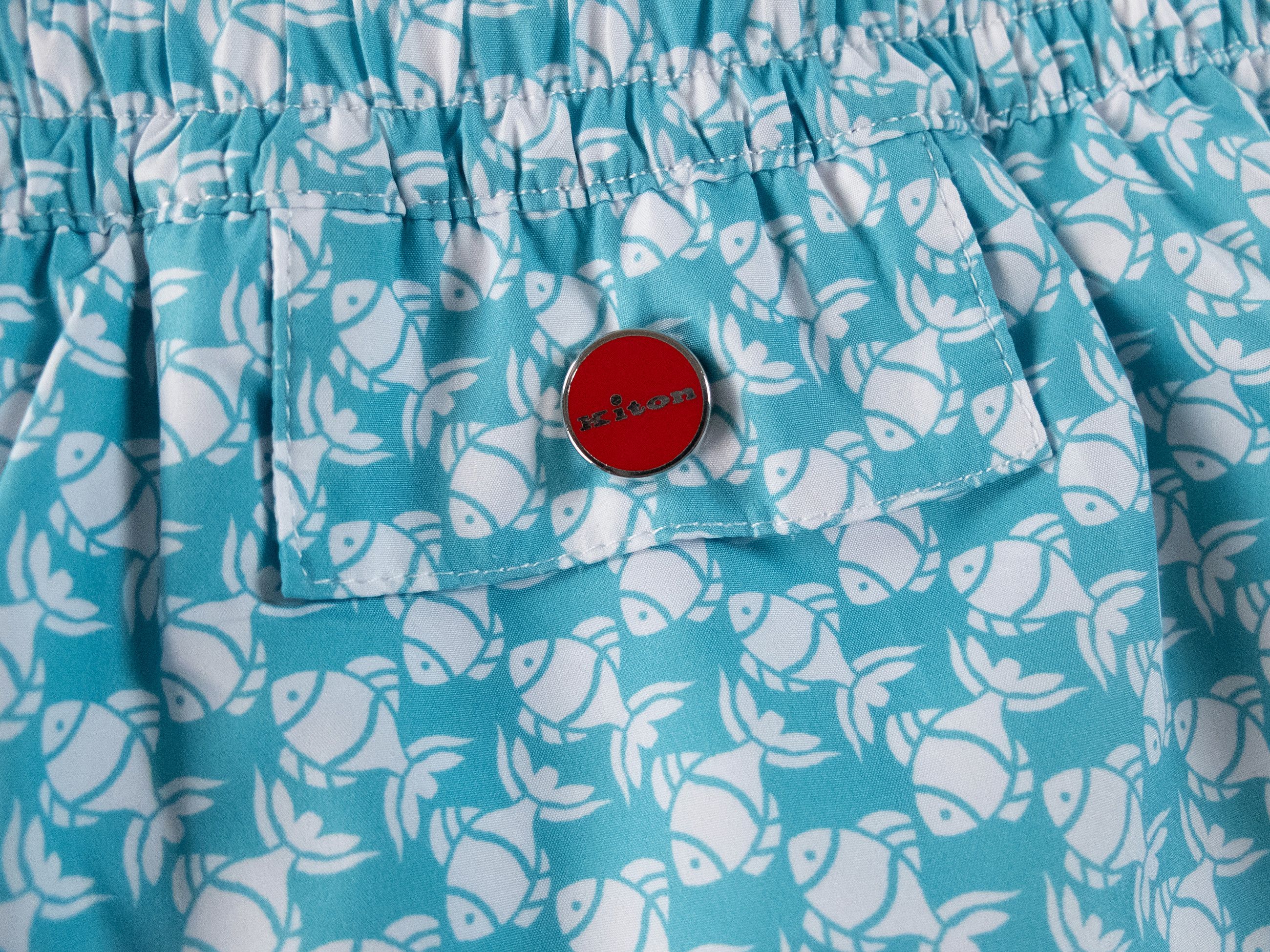 Kiton KITON Napoli blue & white fish print nylon swim shorts XL Size US 36 / EU 52 - 3 Thumbnail