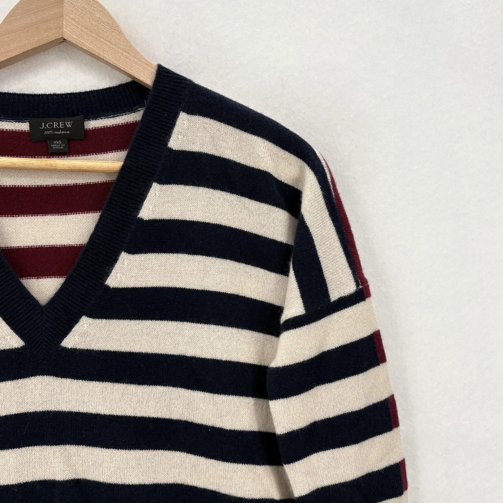 J.Crew J.CREW Sweater Womens XXS Multicolor 100% Cashmere V Neck Stripe Knit Pullover Size XXS / US 00 / IT 34 - 2 Thumbnail