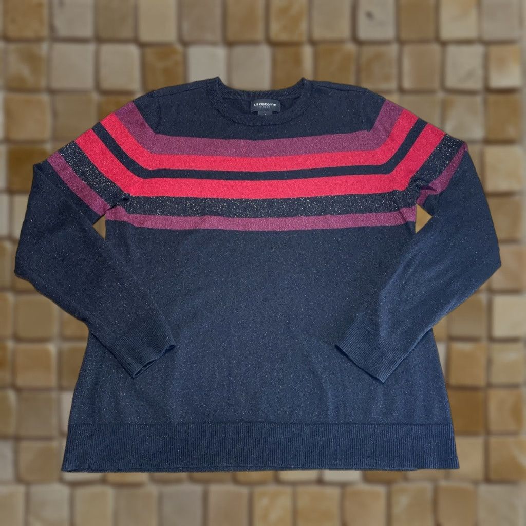 Liz Claiborne VINTAGE Liz Claiborne Metallic Black Red Pullover Sweater Women Large Size L / US 10 / IT 46 - 1 Thumbnail