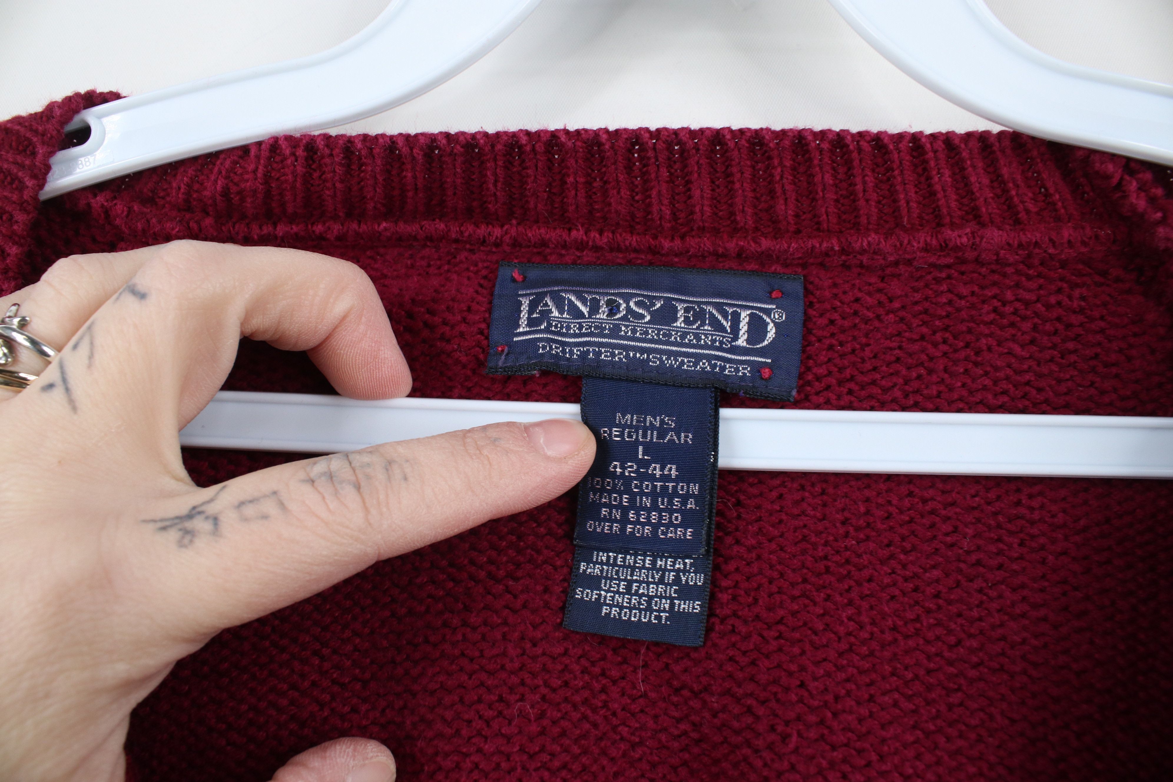Lands' End × Vintage Vintage 90s Lands End Cotton Knit V-Neck Sweater Red USA Size US L / EU 52-54 / 3 - 4 Thumbnail