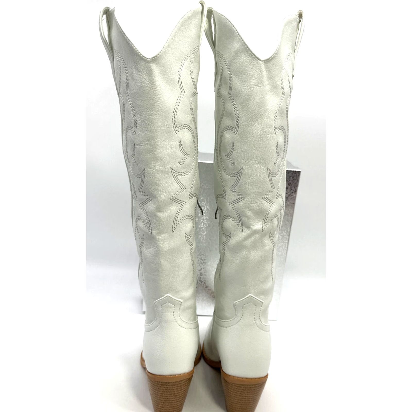 Vintage Platikly White Embroidered Knee High Vegan Leather Cowboy Boots Women Size 8 Size US 8 / IT 38 - 4 Thumbnail