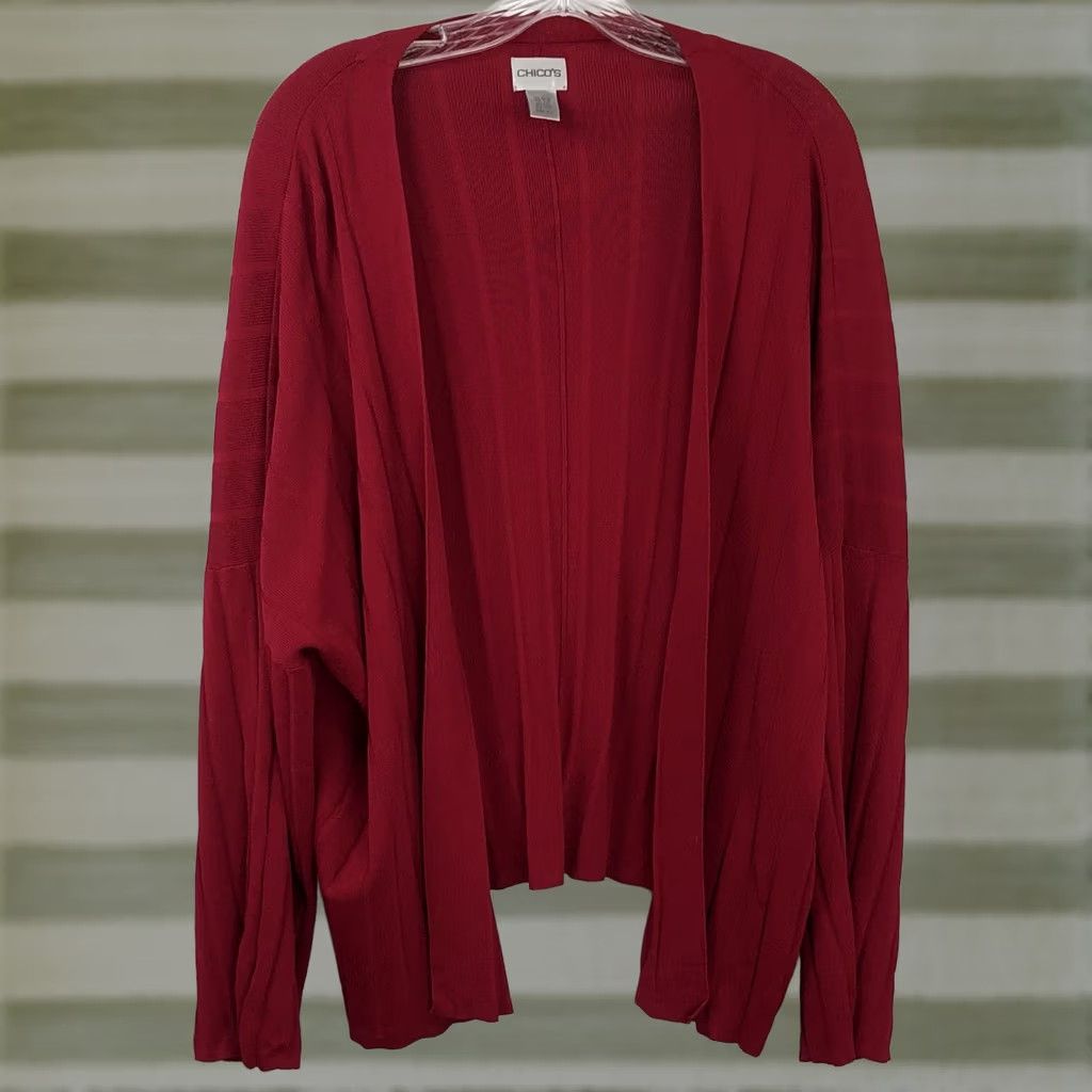 Vintage Chico'S Red Knit Cardigan Sweater - M/L - 3/4 Sleeve - Casual Workwear Size L / US 10 / IT 46 - 1 Thumbnail