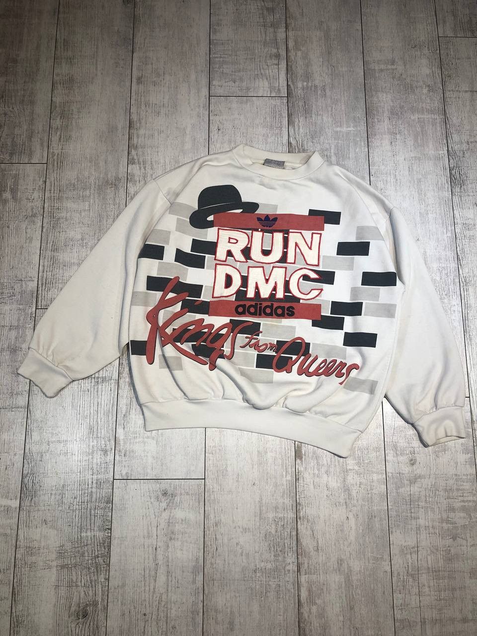 image of Vintage Adidas Run Dmc Kings From Queens Rihanna Sweatshirt in White, Men's (Size Medium)
