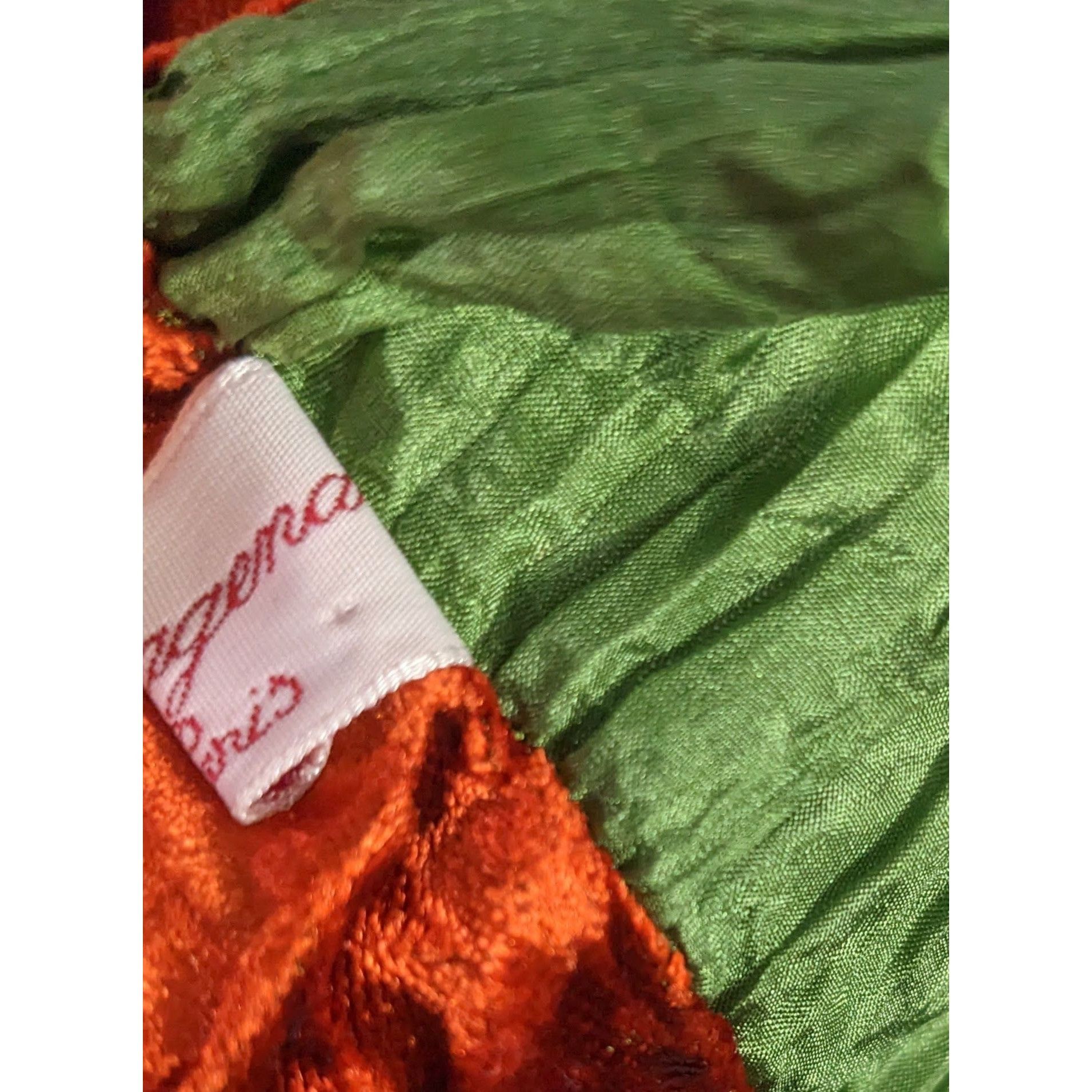 Other Papagena Paris Vintage Orange & Green Velvet Scarf W/Gold He Size ONE SIZE - 9 Thumbnail
