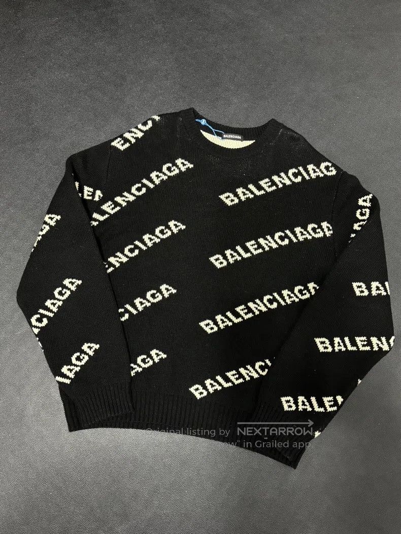 Balenciaga Balenciaga Letter Inlay Round Neck Long Sleeve Sweater Bla Size US XL / EU 56 / 4 - 1 Thumbnail