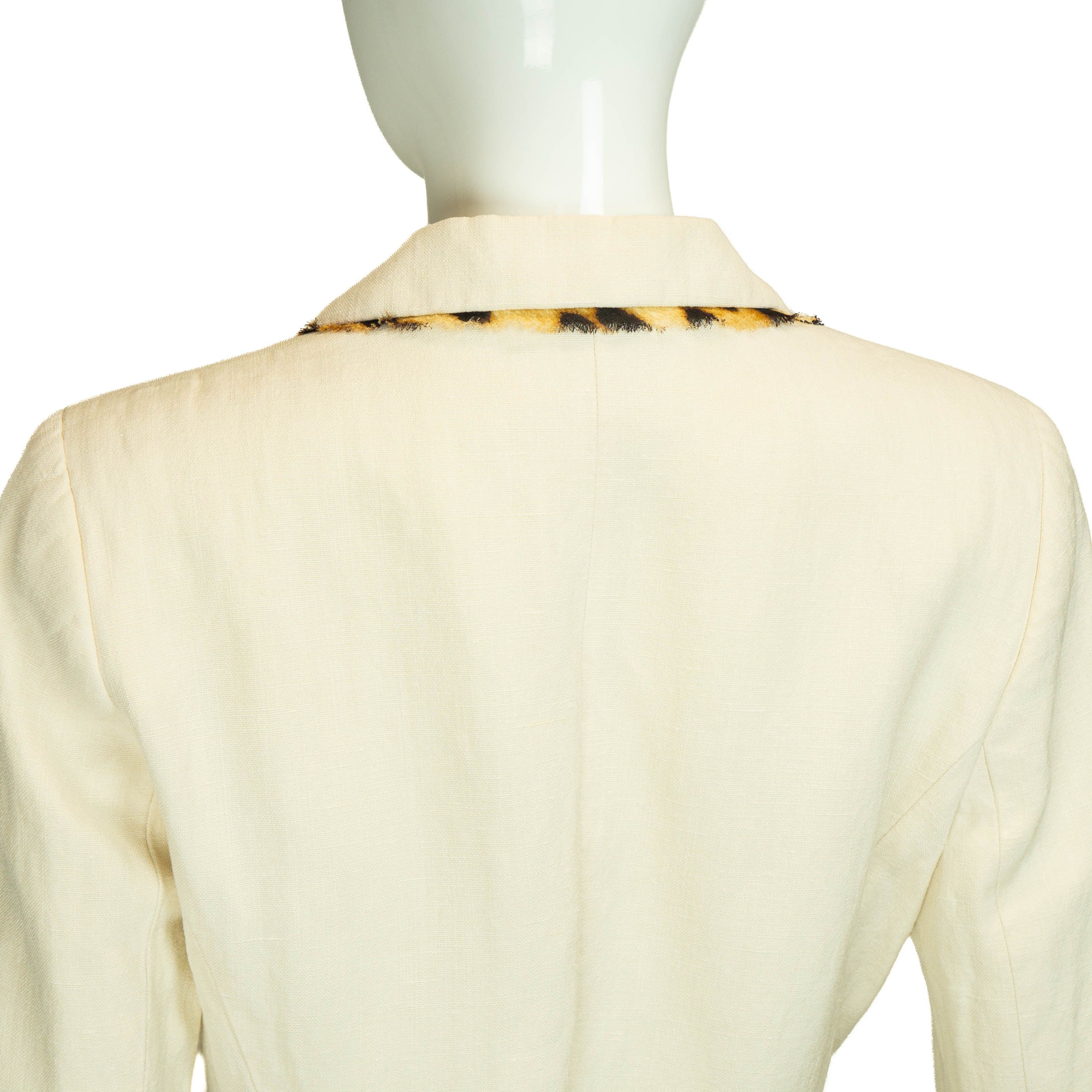 Escada ESCADA Beige Leopard Silk Linen Blazer Vintage 90s 00s Size M / US 6-8 / IT 42-44 - 6 Thumbnail
