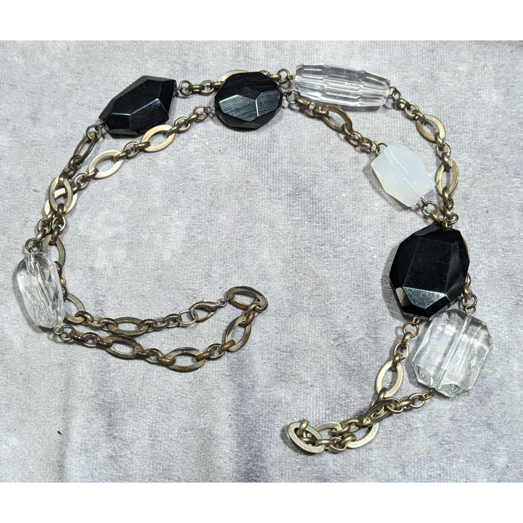 Other Chunky Black And Clear Gemmed Necklace With Gold Tone Chain Size ONE SIZE - 6 Thumbnail