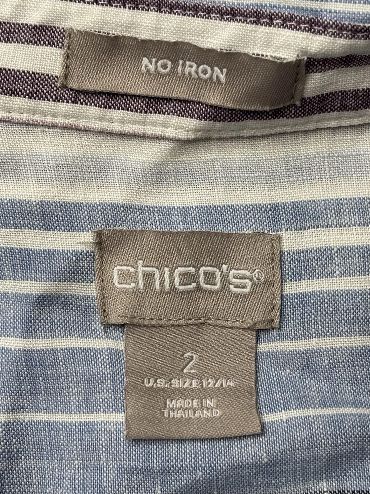 Chicos Chico's Top Womens Size 2 Non Iron Linen Striped Tunic Roll Size XS / US 0-2 / IT 36-38 - 2 Thumbnail