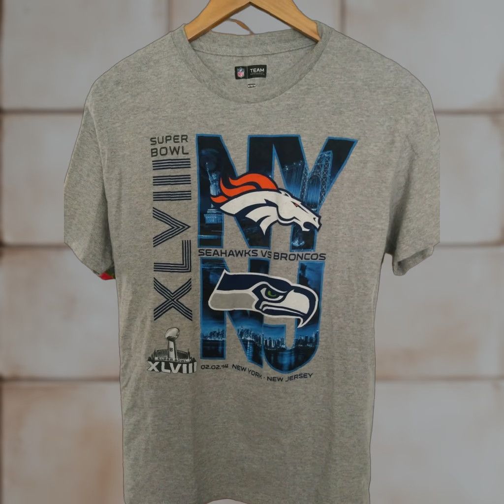 NFL VINTAGE NFL Super Bowl 48 MetLife Stadium Broncos And Seahawks T-Shirt M Mens Gray NFL Size US M / EU 48-50 / 2 - 1 Thumbnail