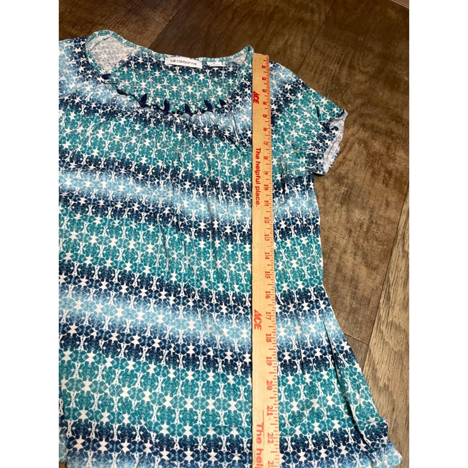 Liz Claiborne Liz Claiborne Blouse Womens Large L Top Blue Short Sleeve Size L / US 10 / IT 46 - 2 Thumbnail