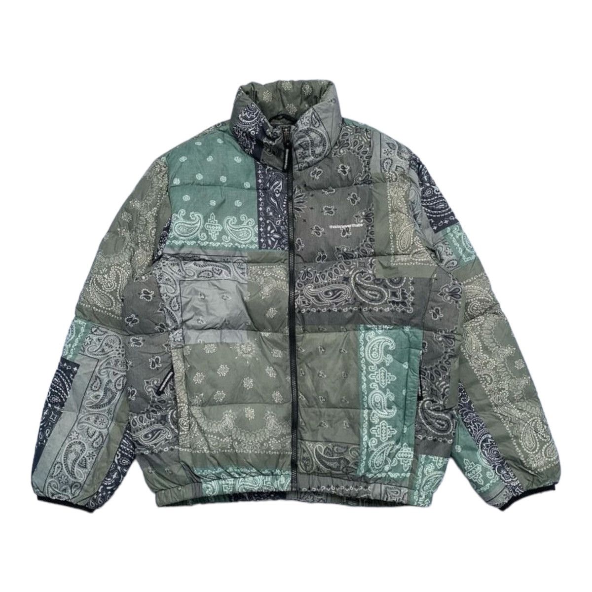 image of Thisisneverthat Bandana Puffer Jacket in Green, Men's (Size Medium)
