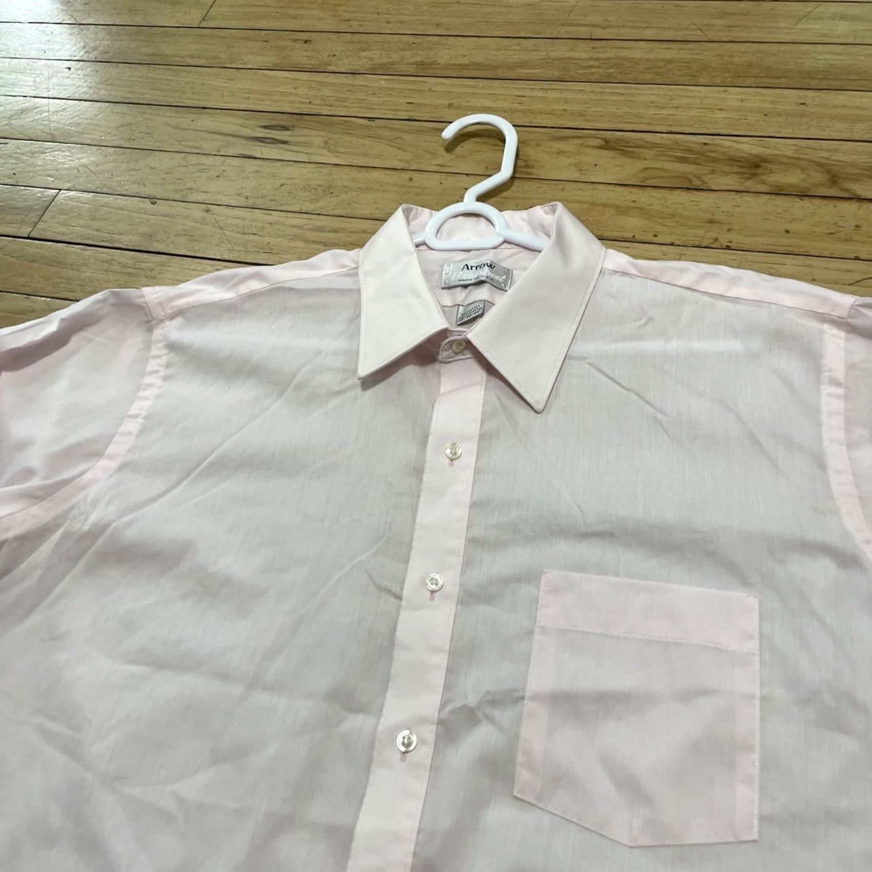 Arrow VINTAGE Arrow Bradstreet Dress Shirt Men 17 32/33 Light Pink EUC 70s 80s USA Shirt Men Size 46R - 5 Thumbnail