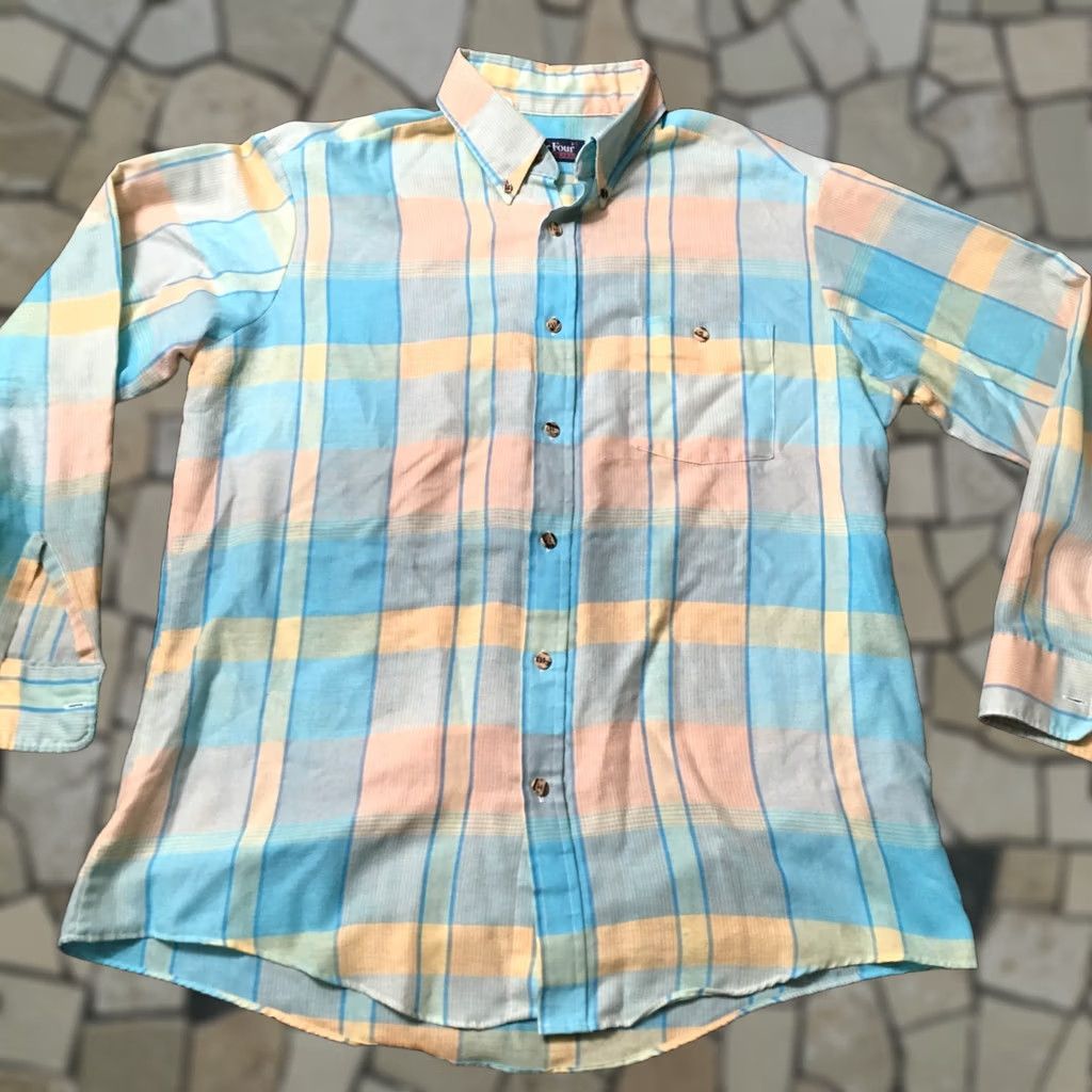 Vintage VINTAGE Par Four Sportswear Button-Up Shirt Men Large Short Sleeve Blue Yellow Size US L / EU 52-54 / 3 - 1 Thumbnail