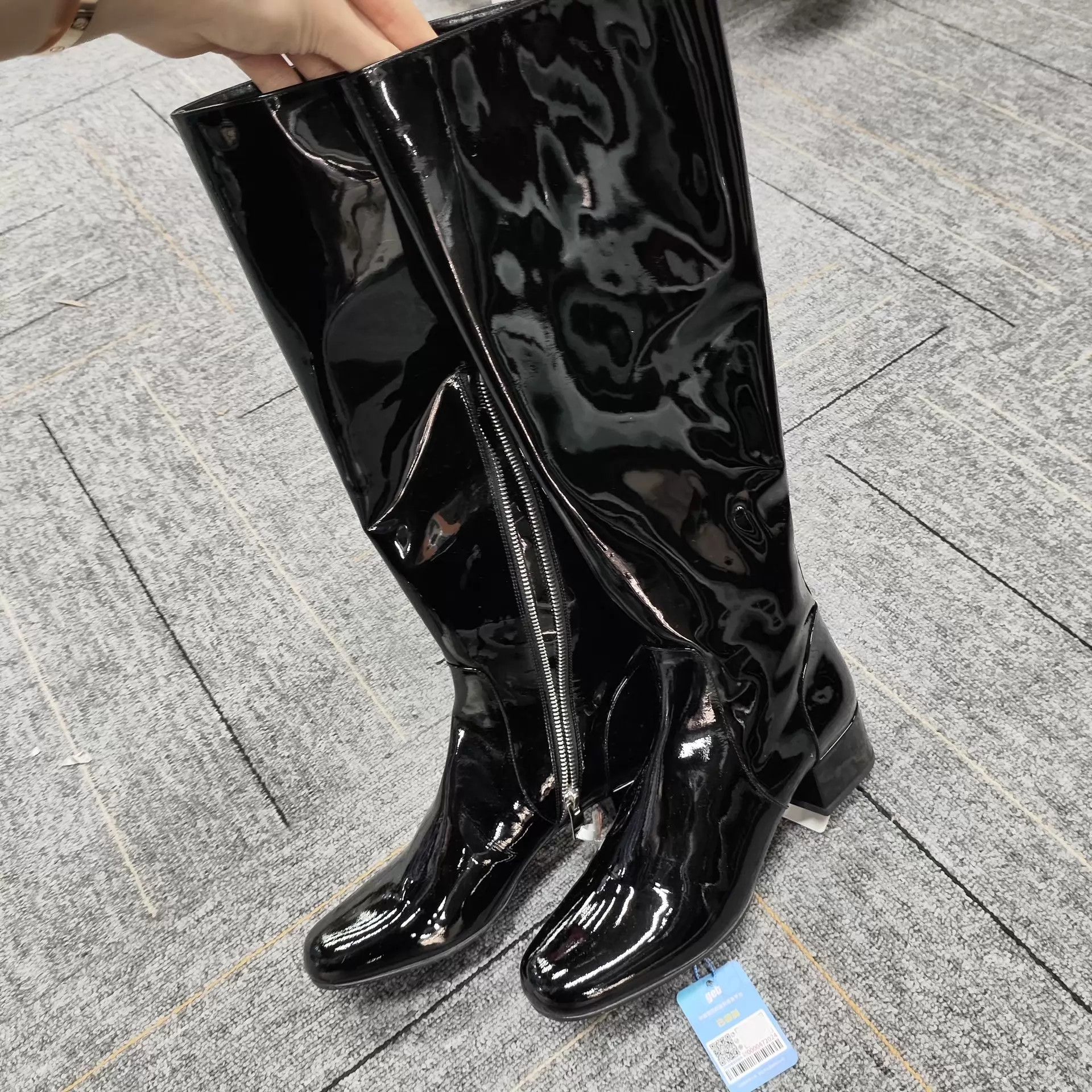 Yves Saint Laurent YSL Patent Leather Knee-High Boots Black 37.5 EU Size US 7 / IT 37 - 3 Thumbnail