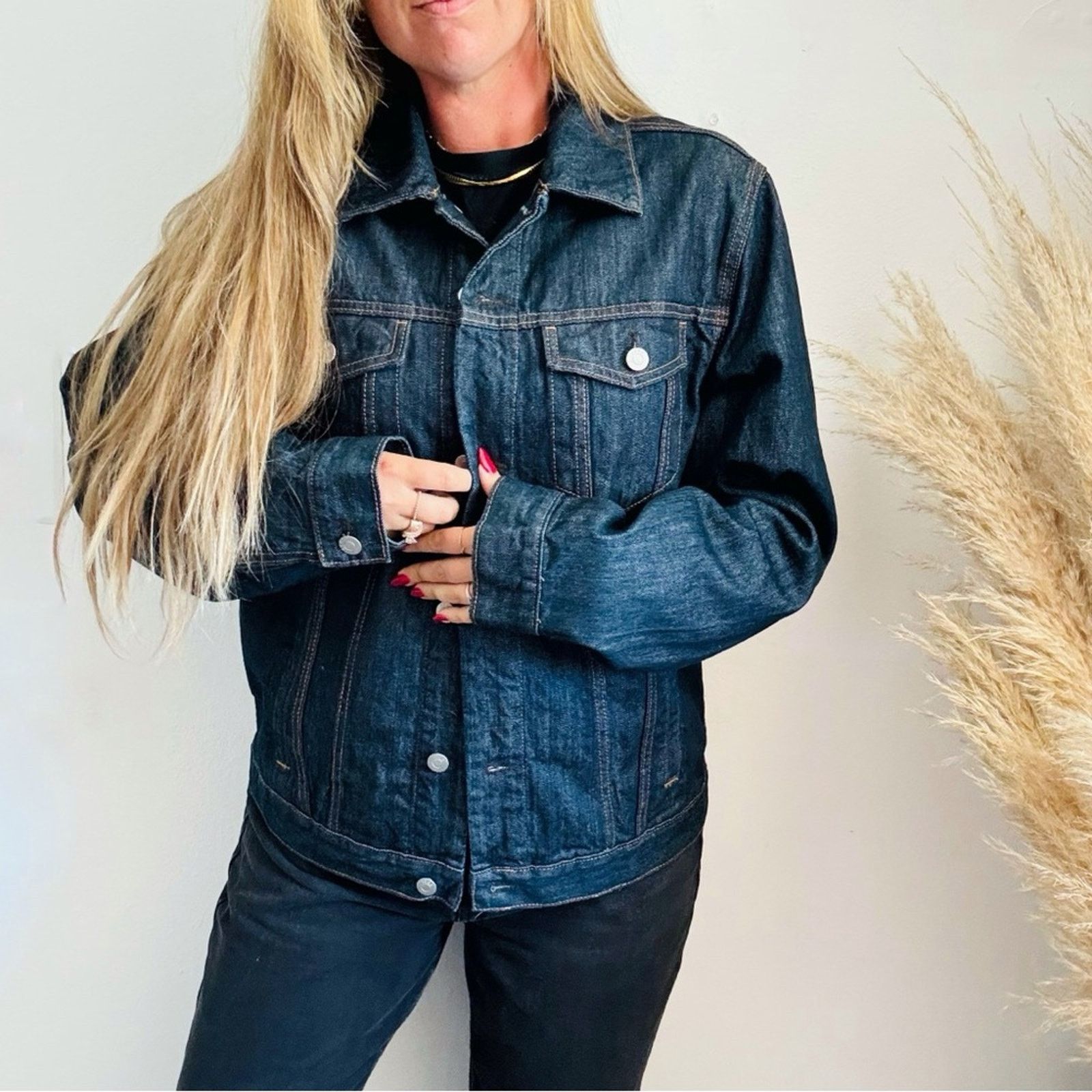 Gap GAP Oversized Navy Blue Silver Button $110 Denim Jean Jacket Size L / US 10 / IT 46 - 10 Thumbnail