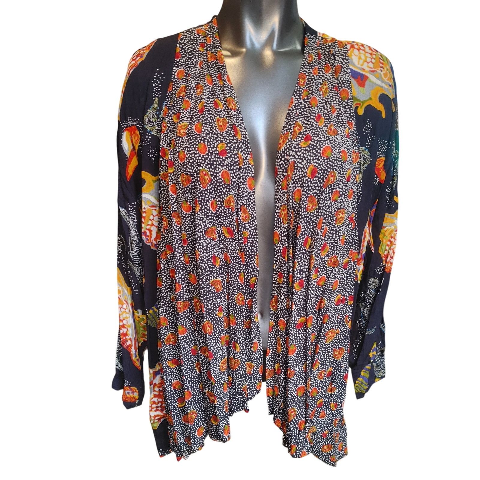 Other AKF Women's M Blue/Orange Botanical Open Front Cardigan Size M / US 6-8 / IT 42-44 - 1 Thumbnail