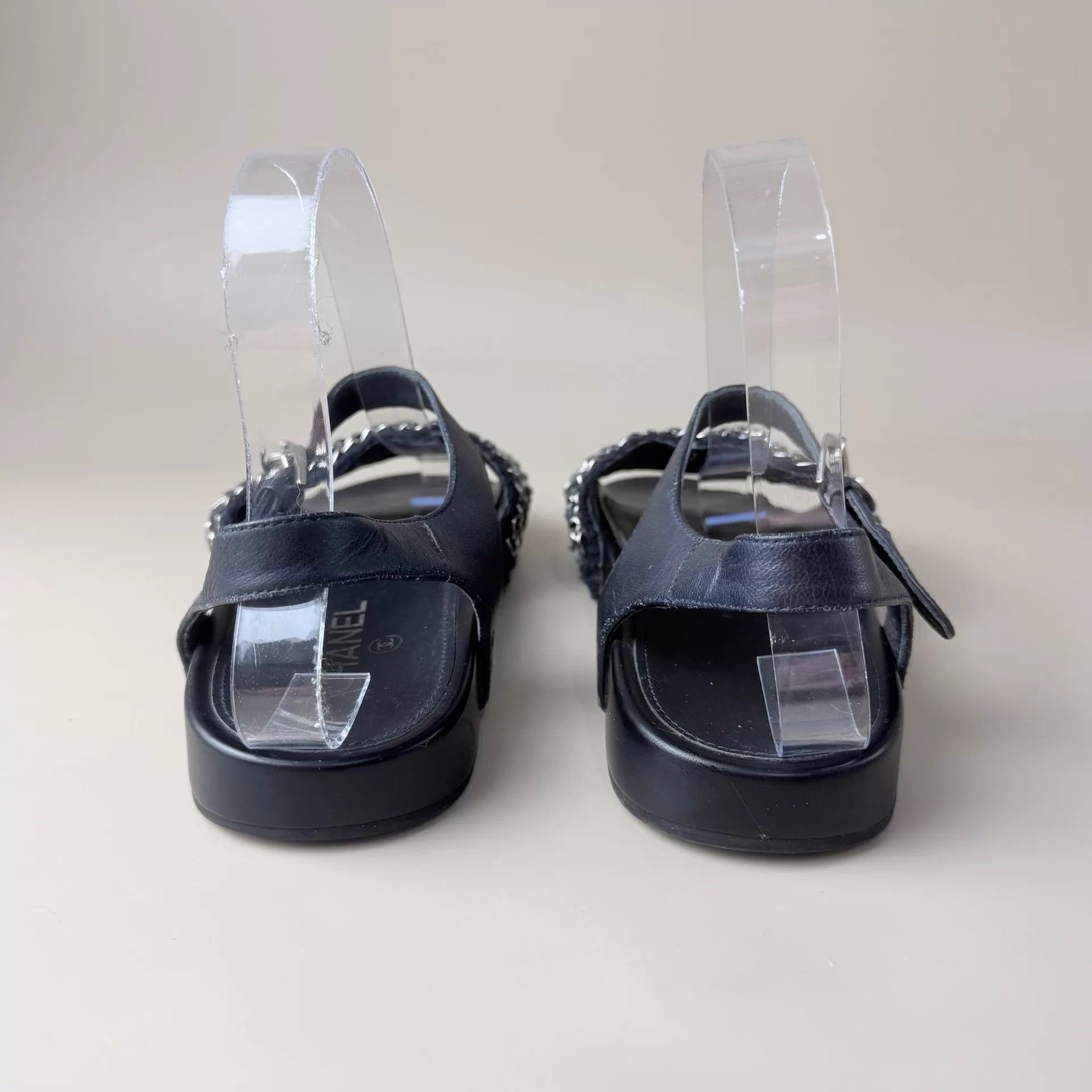 Chanel CHANEL black and gold Double C chain pendant sandal EUR 36 Size US 5.5 / IT 35.5 - 2 Thumbnail