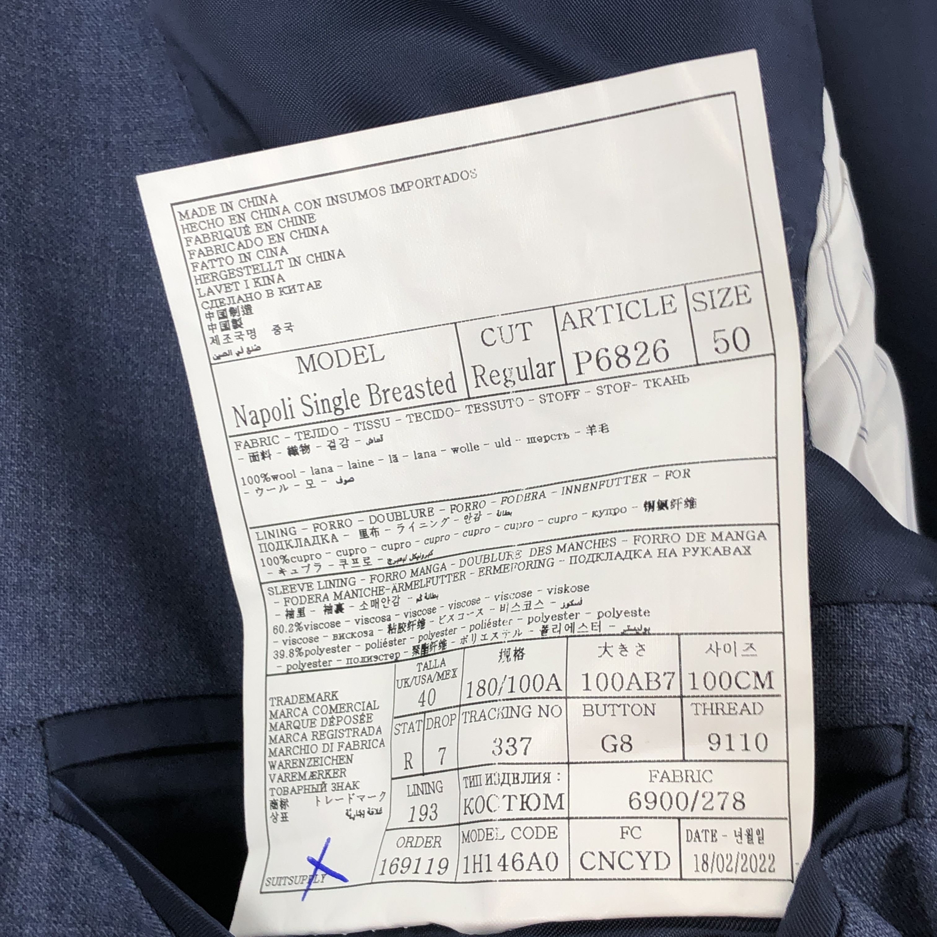 Suitsupply Napoli Single Breasted Wool Blazer Size EU:50; UK:40; US:40R Size 40R - 9 Thumbnail