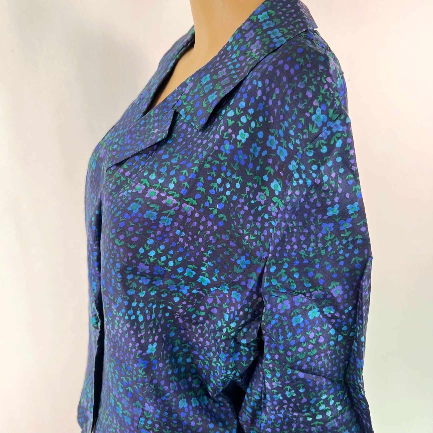 Vintage Renie Seide Women Floral Blue Suit Skirt Set 46 Casual Fall Spring Summer Winter Size 32" / US 10 / IT 46 - 4 Thumbnail