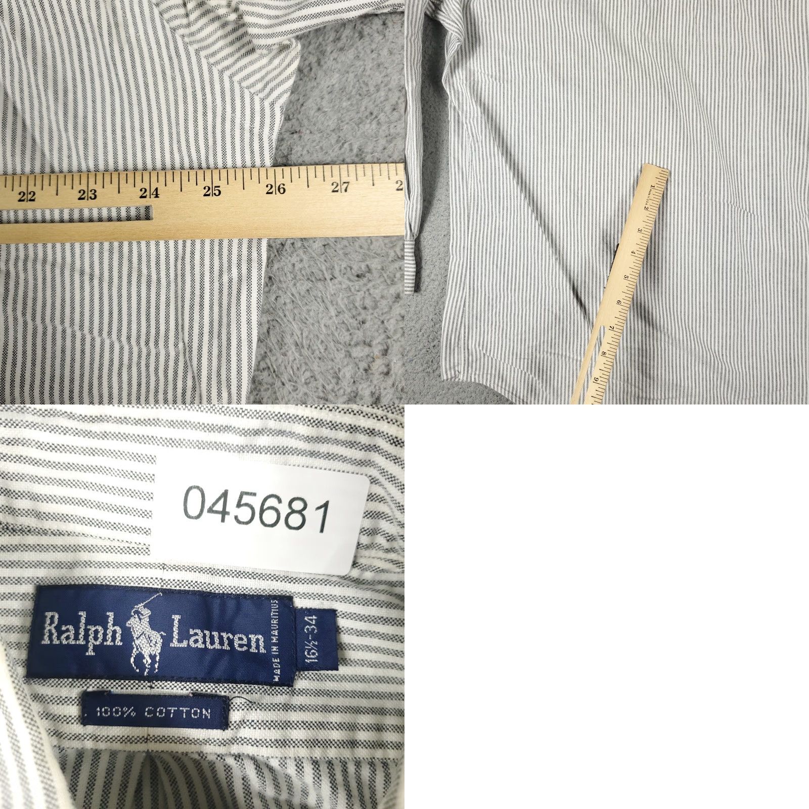 Ralph Lauren VINTAGE Ralph Lauren Shirt Mens 16.5 Gray Striped Pony Dress Button Up Long Sleeve - Non-Iron, Classic Business Casual Men’s Shirt 16.5 Gray Mens Size 42R - 8 Thumbnail