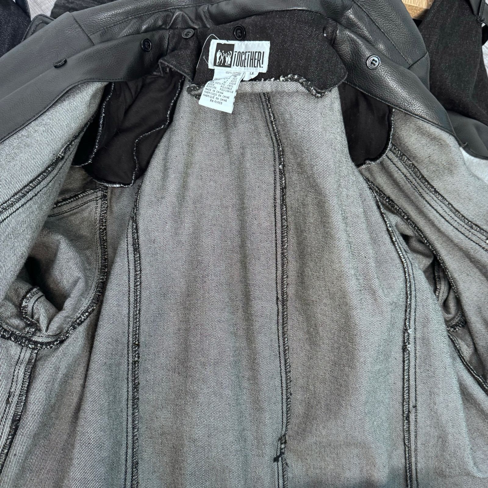 Vintage Vintage 90s Gray Denim Trench Coat Belted Together Goth Size XL / US 12-14 / IT 48-50 - 9 Thumbnail