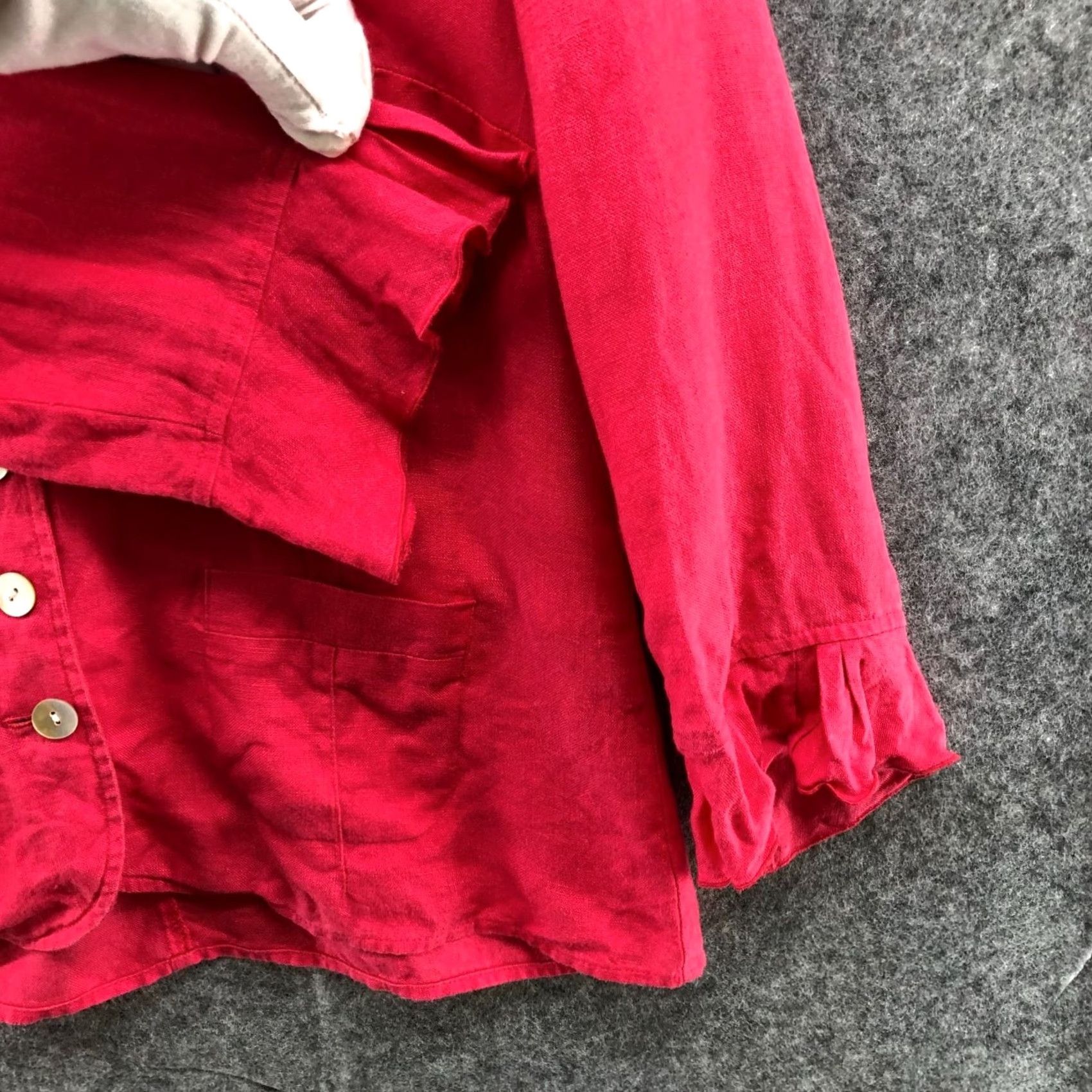 Talbots VINTAGE Talbots Pink Linen Shirt Jacket Womens 10 Blazer Button Front Ruffle Cuff Beach Modern Short Sleeve Size L / US 10 / IT 46 - 6 Thumbnail