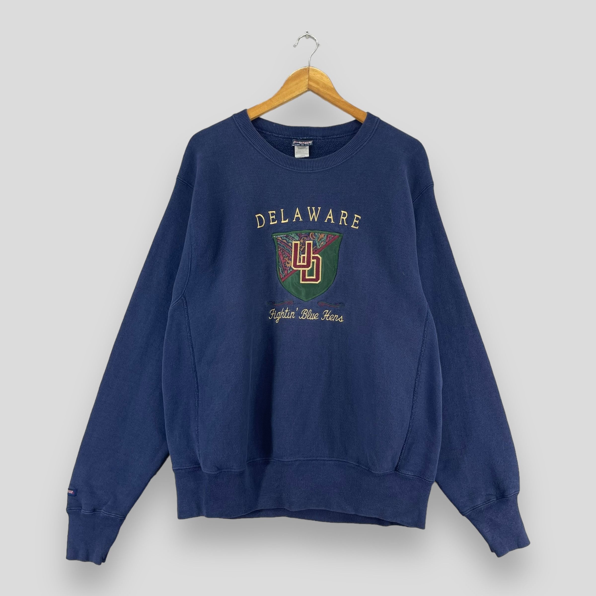 Vintage DELWARE Embroidery Distressed Bleached Sweatshirt