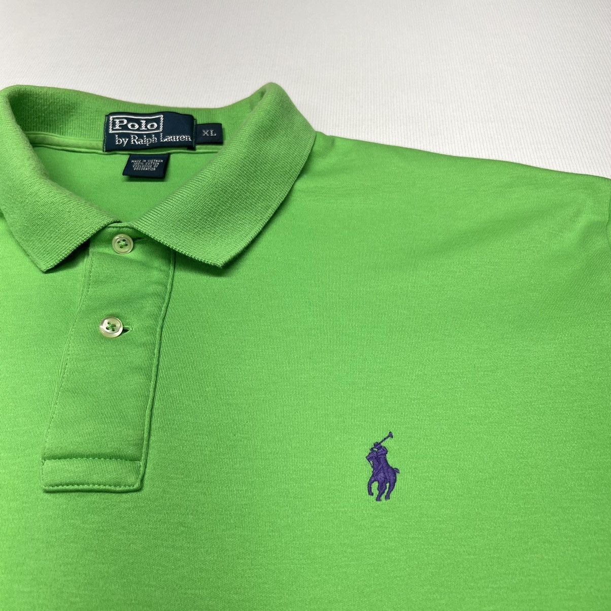 Polo Ralph Lauren × Vintage VTG Polo Ralph Lauren Polo Shirt Green Purple Short Sleeve Size US XL / EU 56 / 4 - 2 Thumbnail