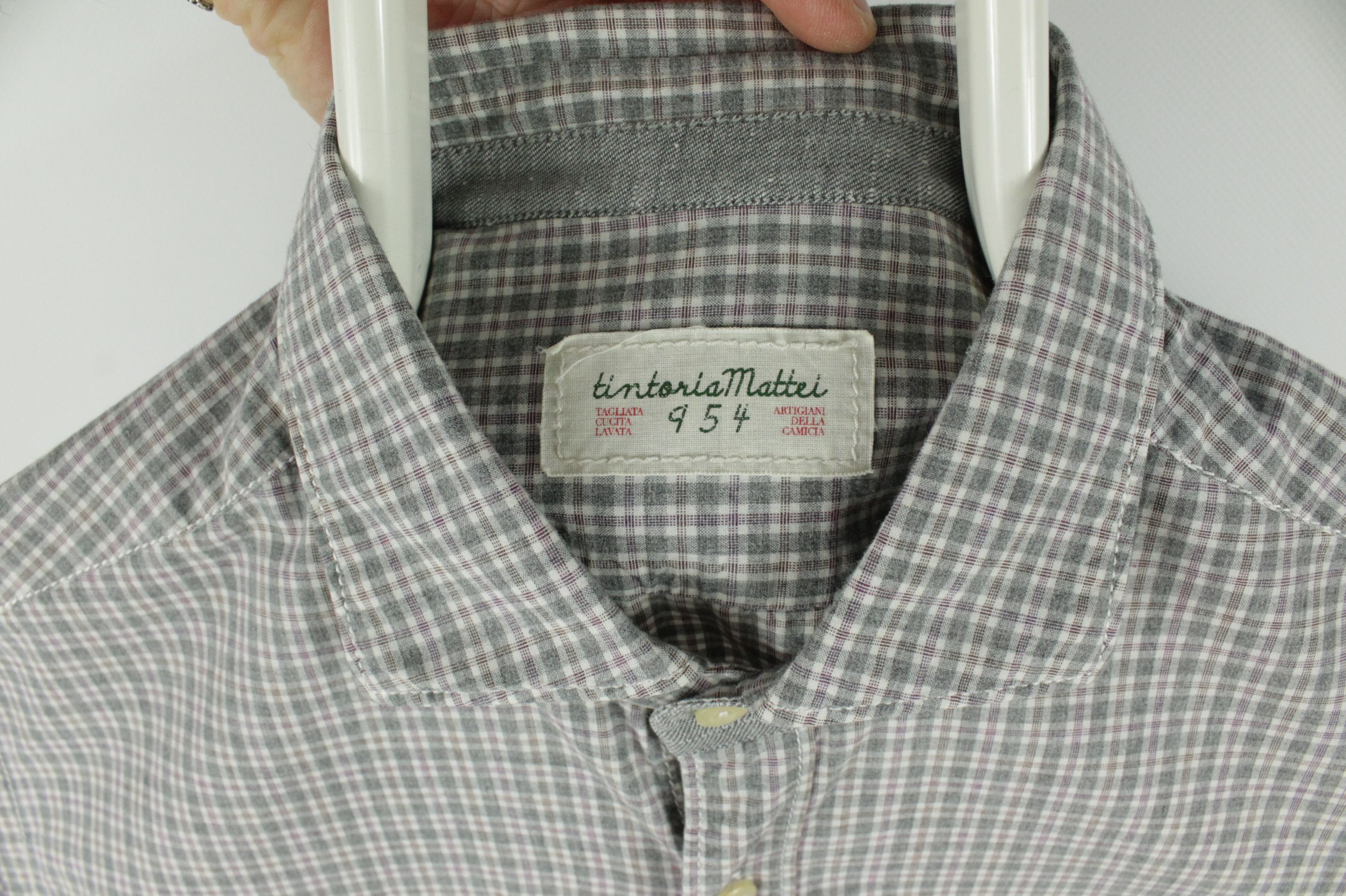 Tintoria Mattei Tintoria Mattei 954 Gray Plaid Elbow Patch Formal Shirt Size US M / EU 48-50 / 2 - 3 Thumbnail