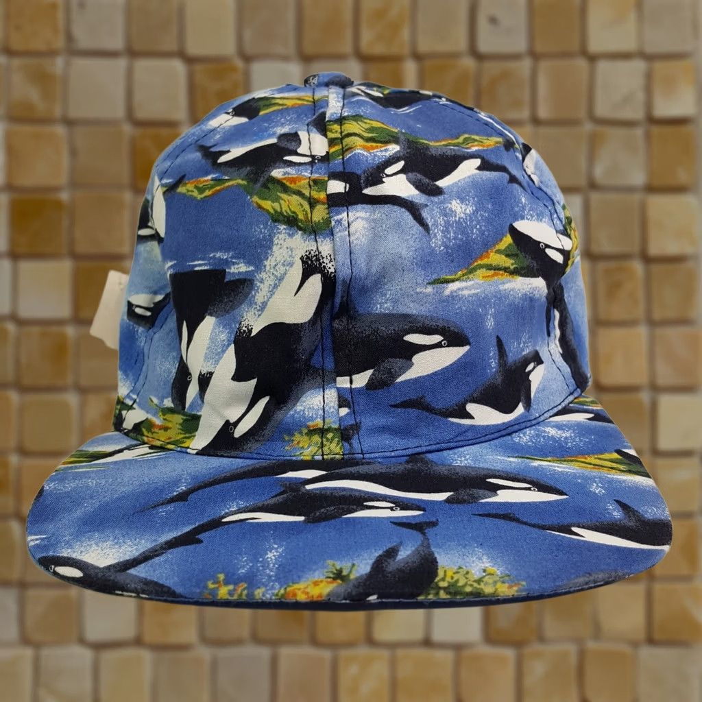 Etro VINTAGE Orca Killer Whale USA Made Snapback Hat Baseball Cap Retro 90s Animals AOP Hat Mens Adjustable Blue Size ONE SIZE - 1 Thumbnail