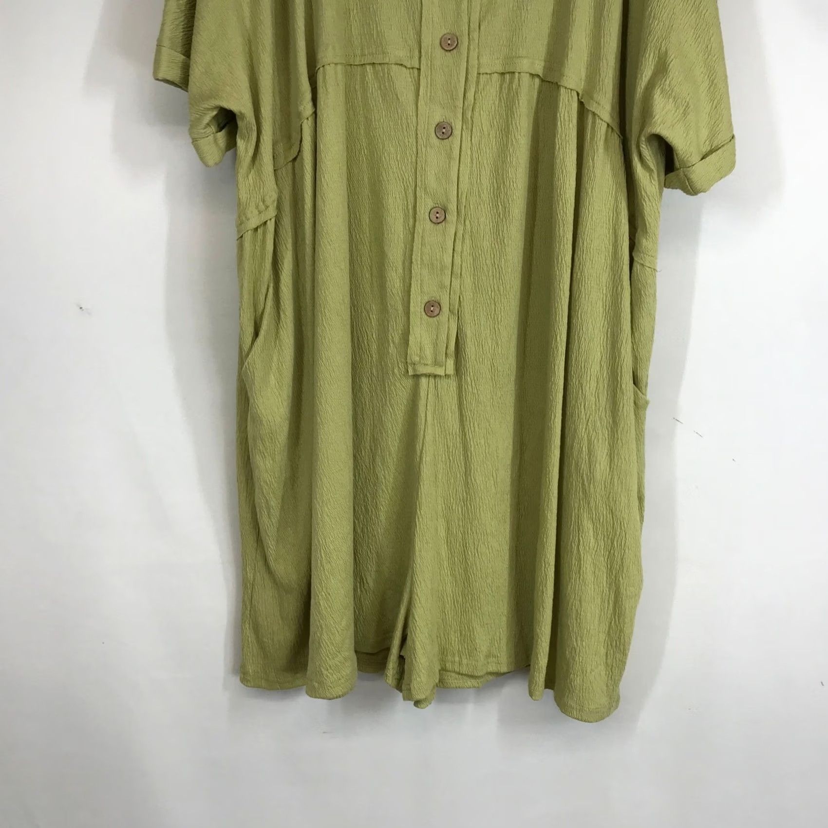 Vintage HEYSON Oversized V Neck Button Front Textured Midi Dress 3XL Olive Green Size XXL / US 16-18 / IT 52-54 - 3 Thumbnail